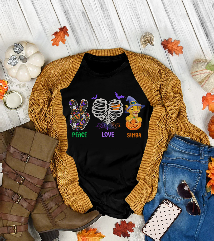 Peace Love Simba Bat Halloween Pumpkin T-Shirt