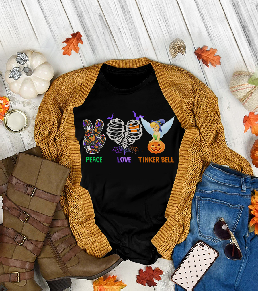 Peace Love Tinker Bell Halloween Pumpkin T-Shirt
