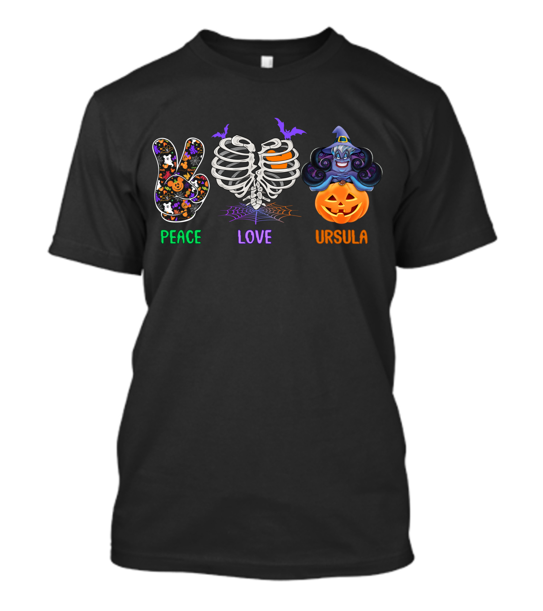 Peace Love Ursula Halloween Pumpkin Bat Skeleton T-Shirt