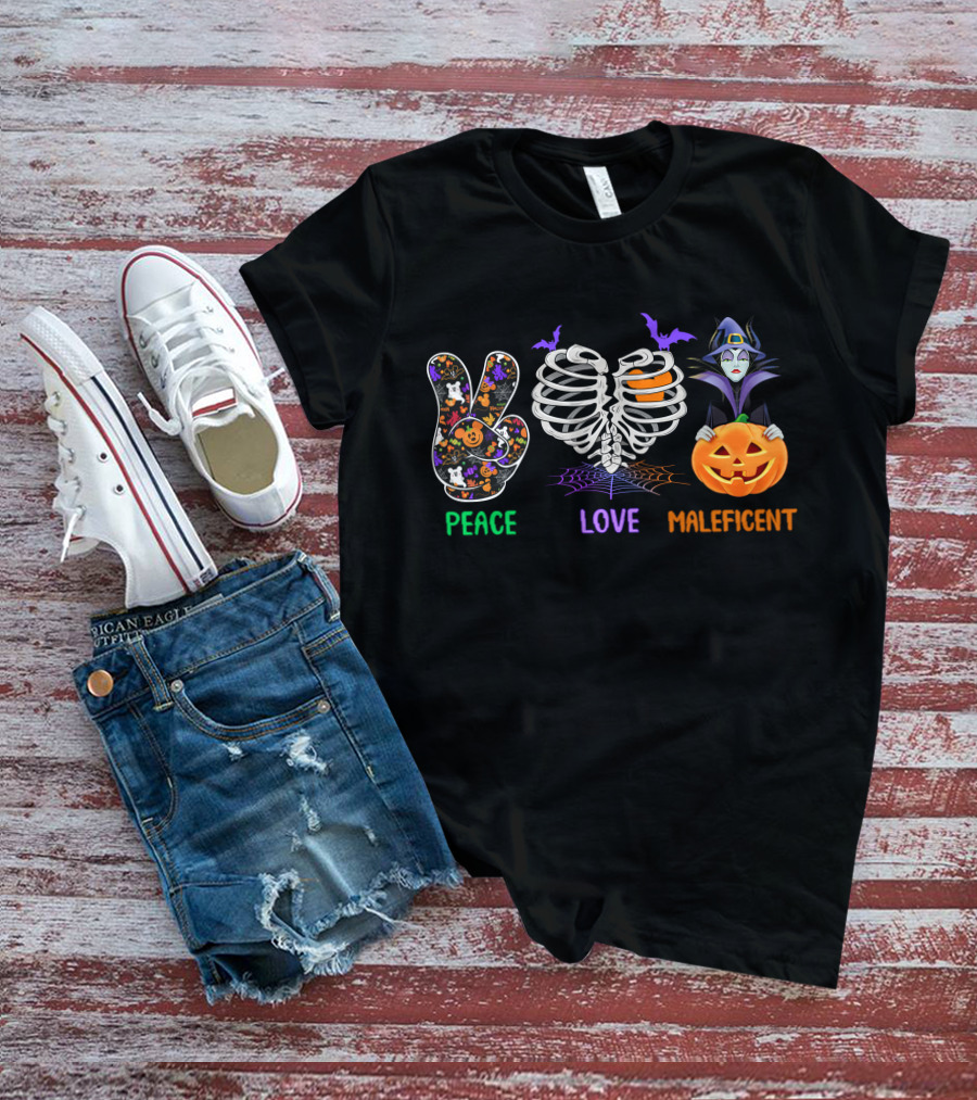 Peace Love Maleficent Halloween Style T-Shirt