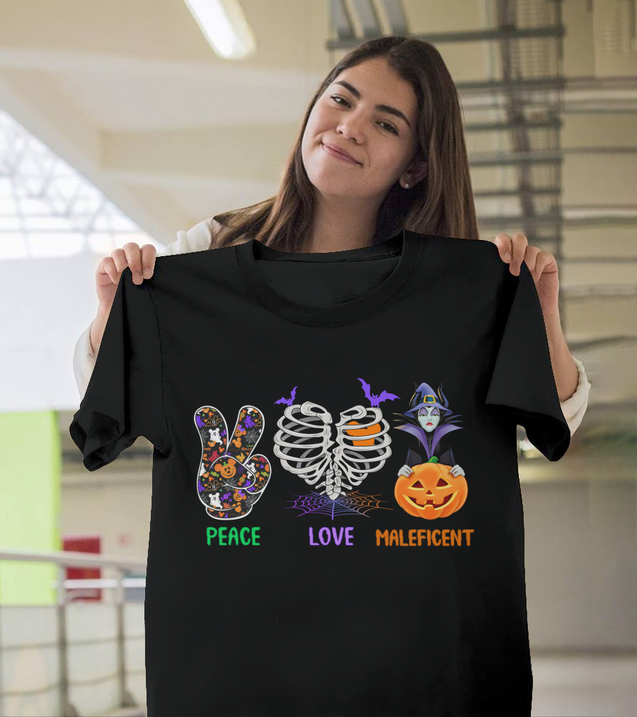 Peace Love Maleficent Halloween Style T-Shirt
