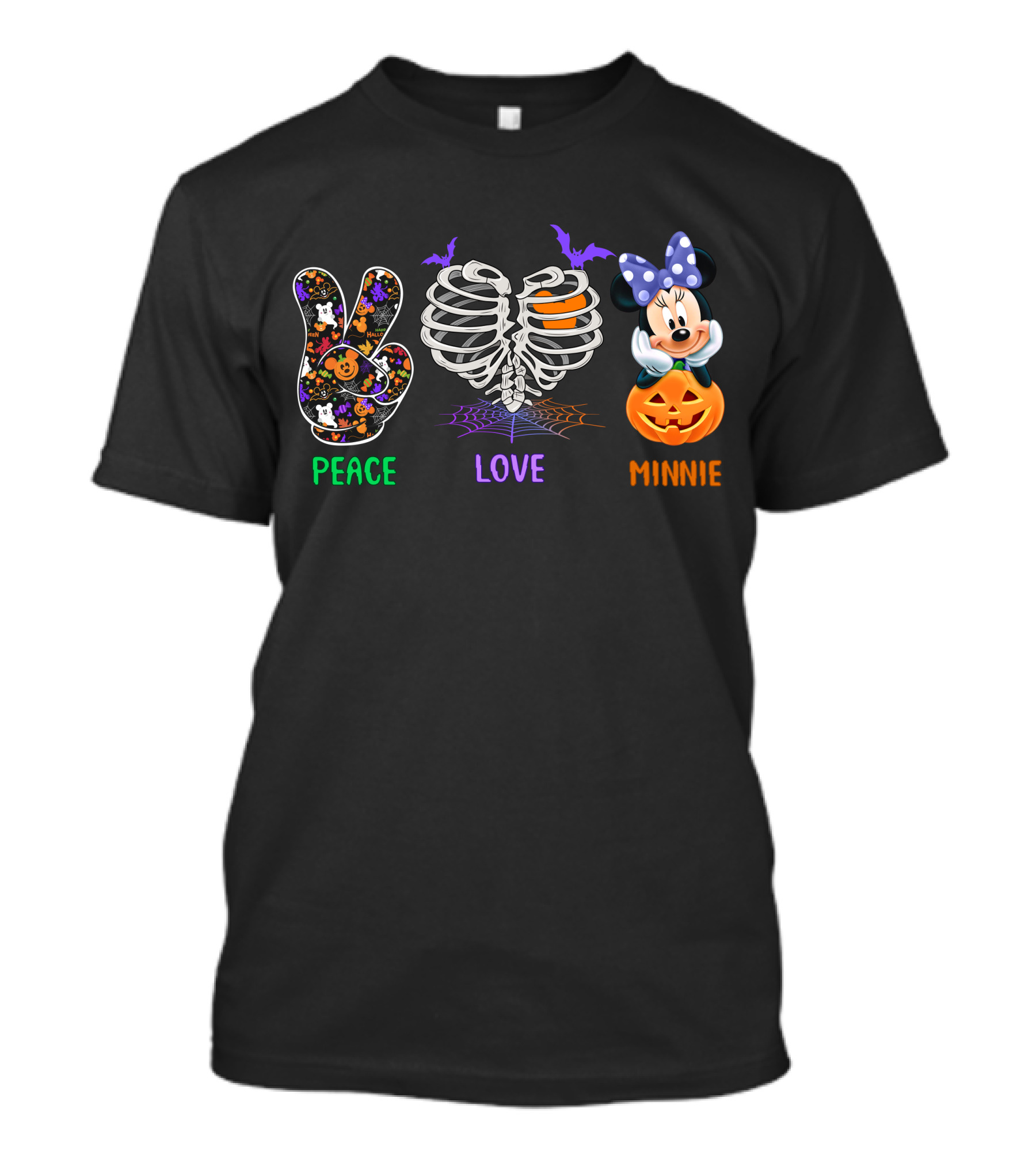 Peace Love Minnie Halloween Skeleton Pumpkin T-Shirt