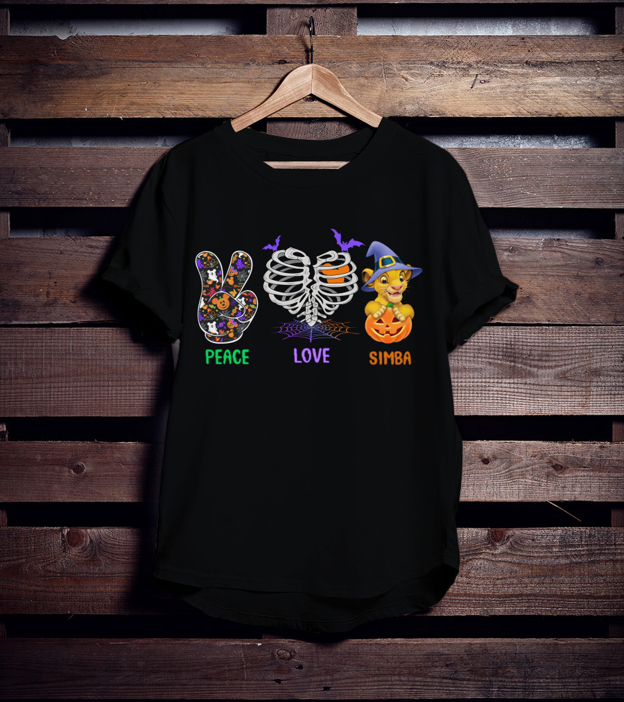 Peace Love Simba Halloween Ribs Pumpkin Bats T-Shirt