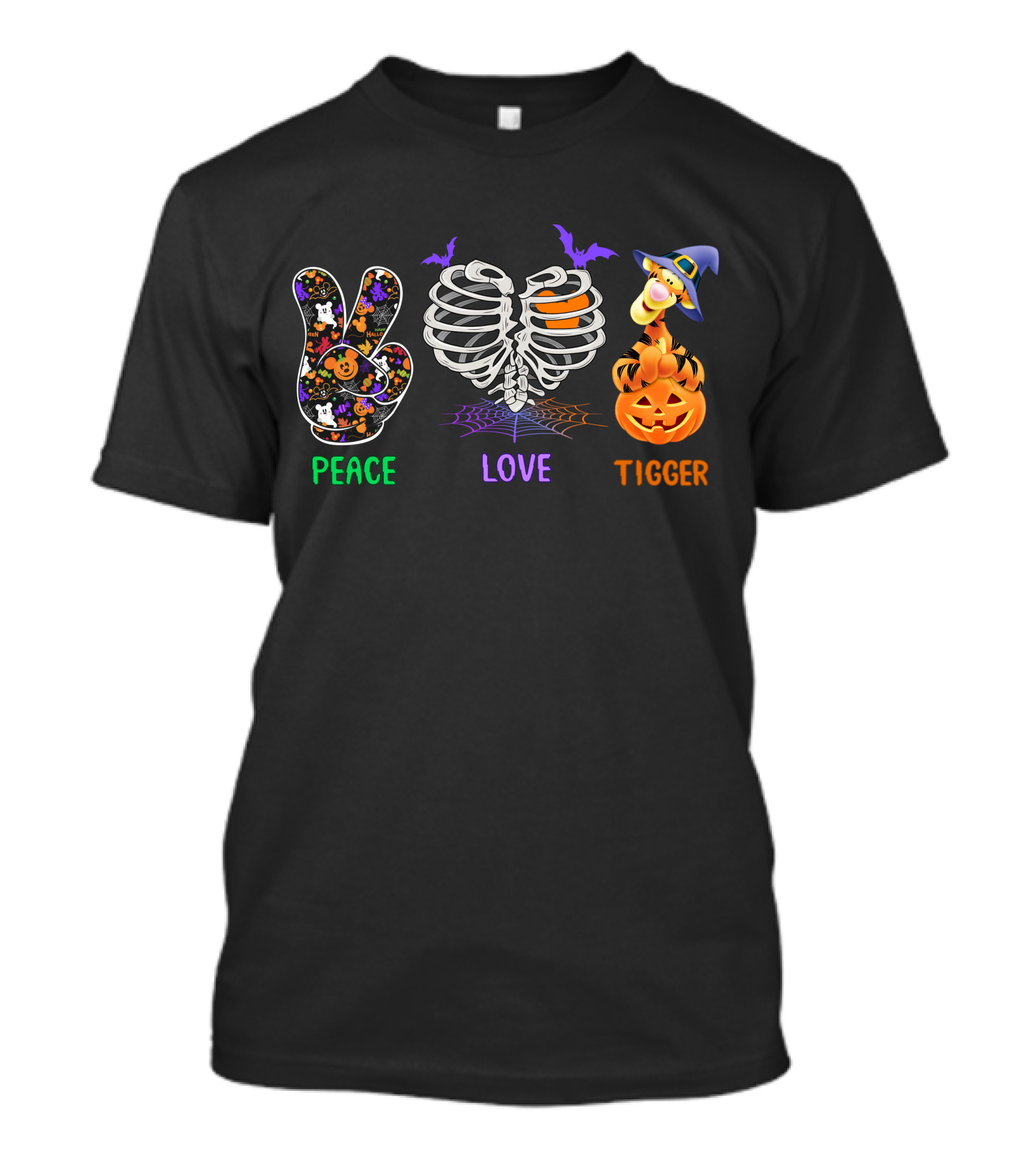 Peace Love Tigger Halloween Skeleton Pumpkin T-Shirt