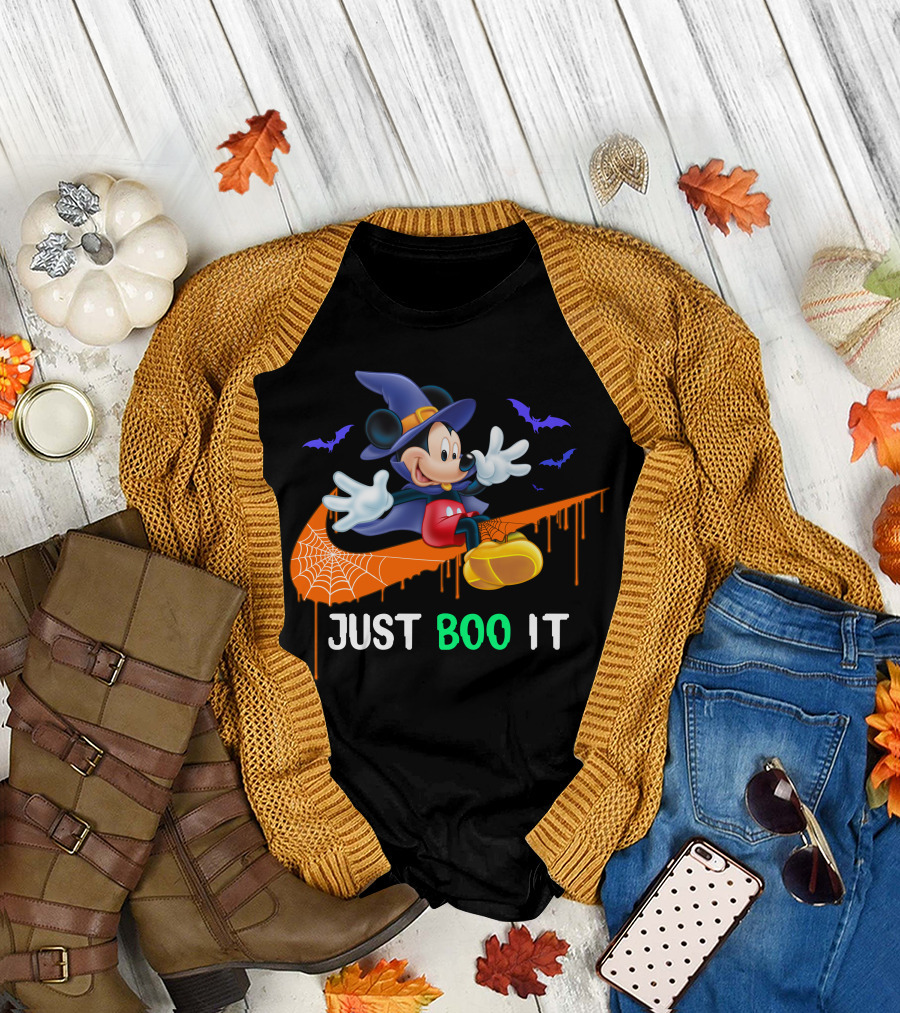 Just Boo It Halloween Mickey Witch Nike Swoosh T-Shirt