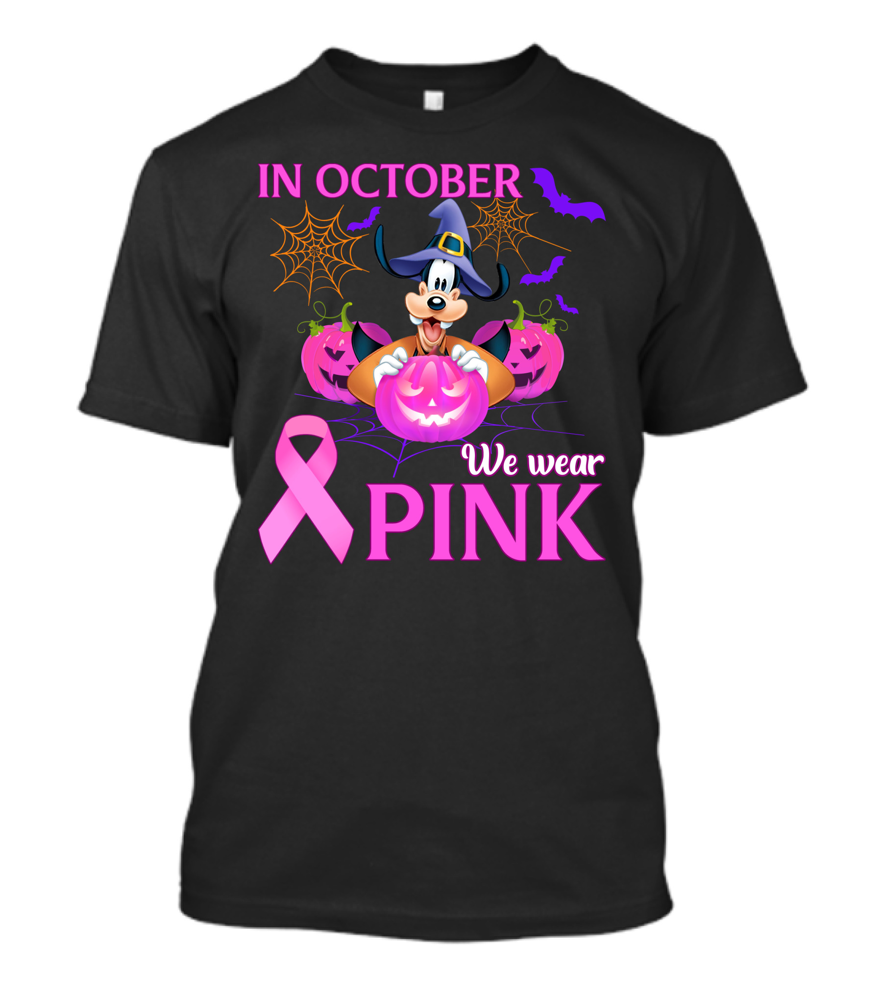 Goofy In October We Wear Pink Halloween Breast Cancer Awareness T-Shirt