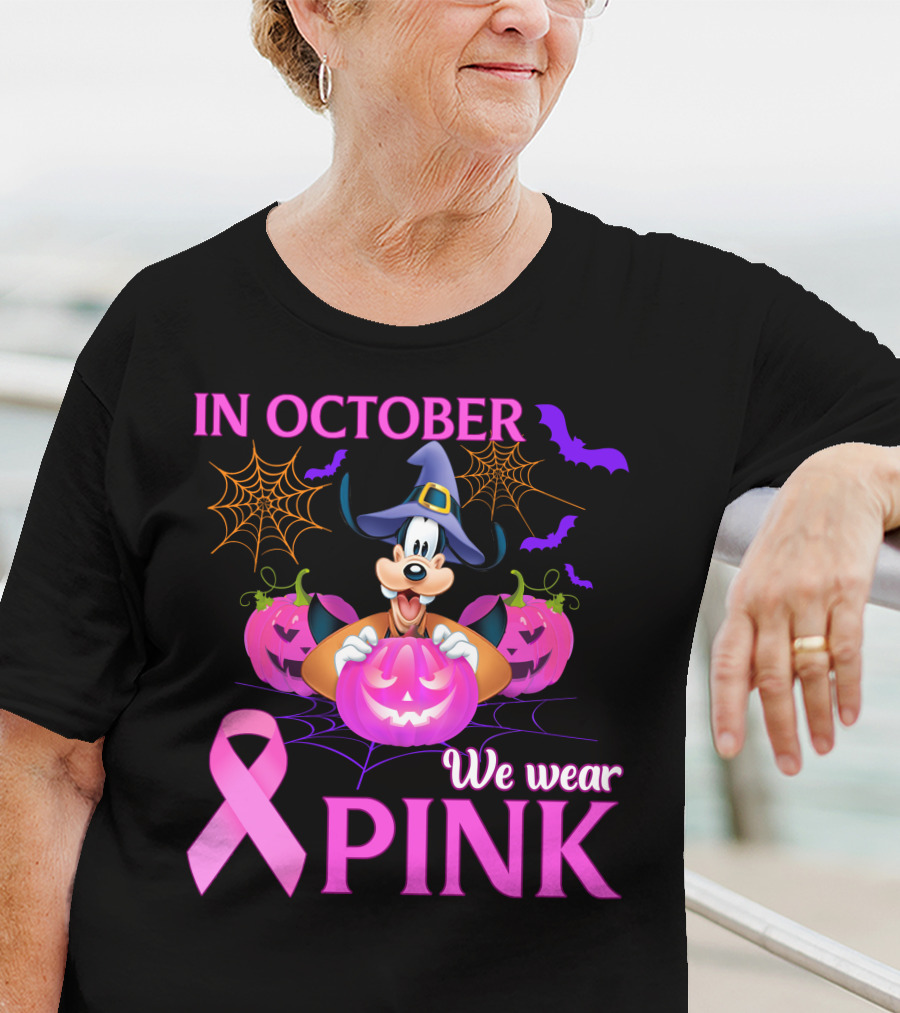 Goofy In October We Wear Pink Halloween Breast Cancer Awareness T-Shirt