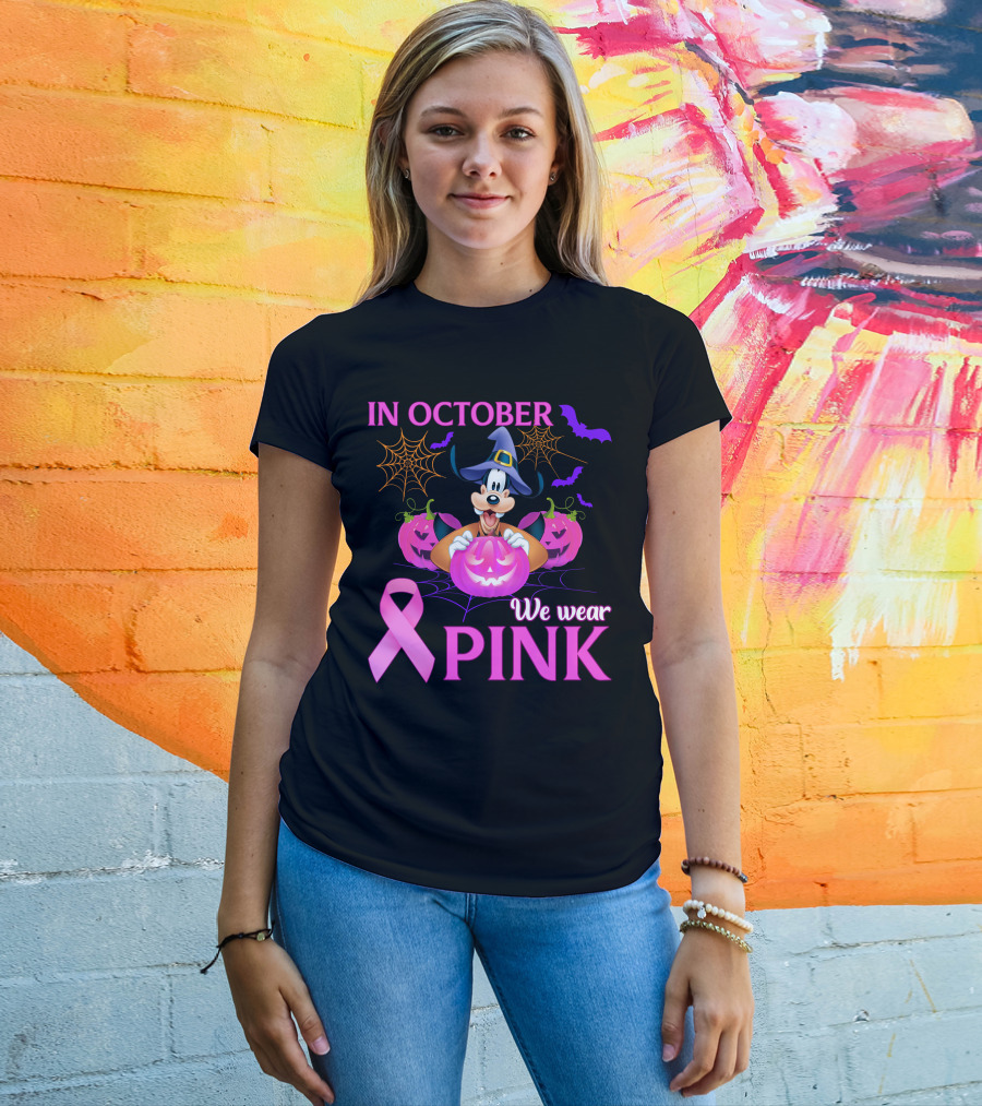 In October We Wear Pink Goofy Halloween Breast Cancer Awareness T-Shirt