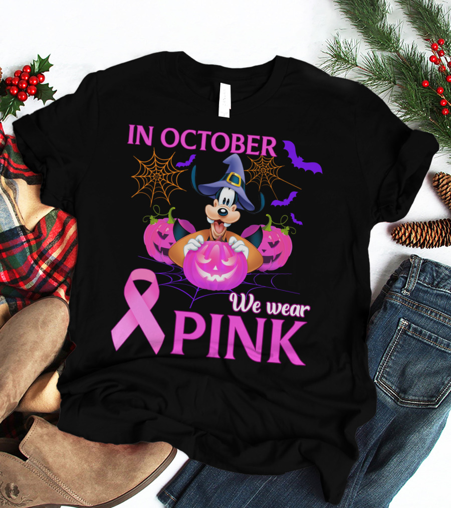 In October We Wear Pink Goofy Halloween Breast Cancer Awareness T-Shirt