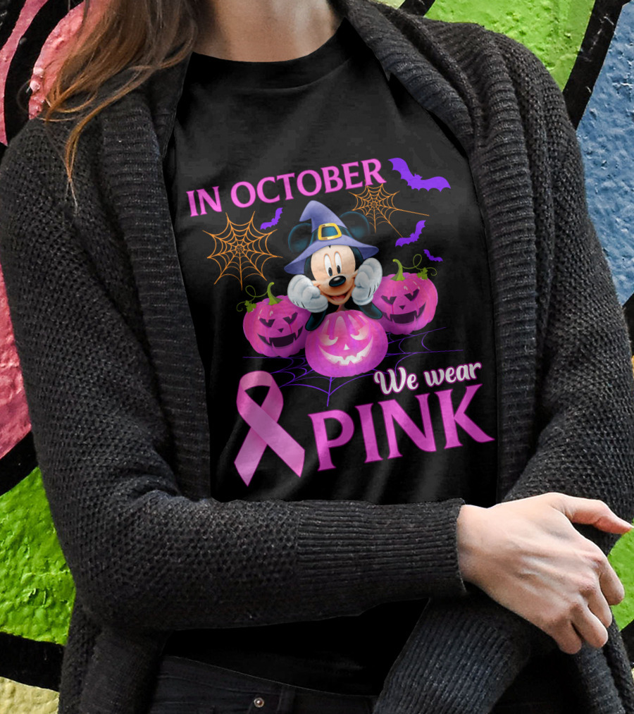 In October We Wear Pink Mickey Halloween Breast Cancer Awareness T-Shirt