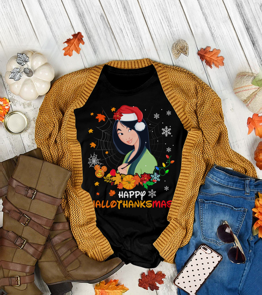 Mulan Happy Hallothanksmas Santa Halloween Christmas Thanksgiving T-Shirt