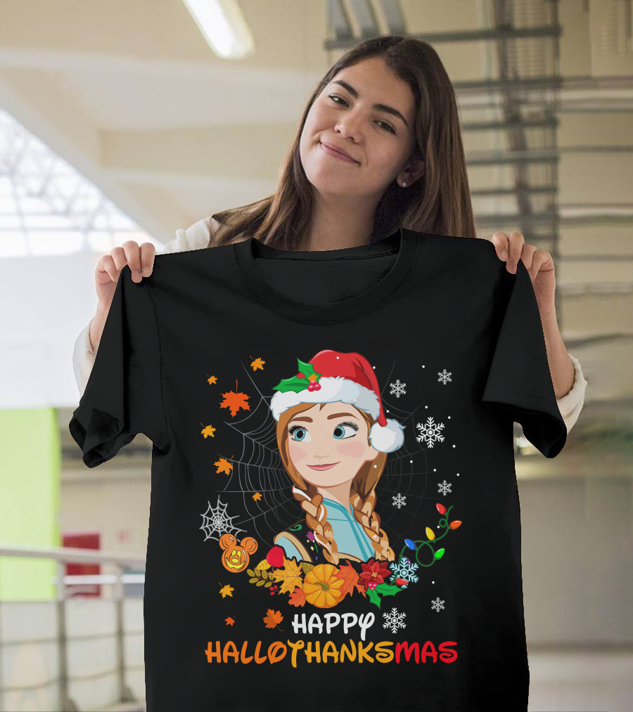 Happy Hallothanksmas Anna Christmas Holiday Theme T-Shirt