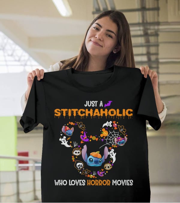 Just A Stitchaholic Who Loves Horror Movies T-Shirt