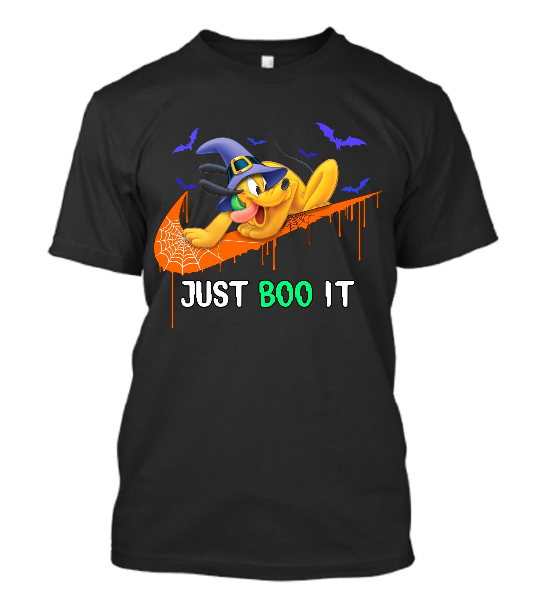 Just Boo It Halloween Pluto Witch Hat Bats Nike Swoosh T-Shirt