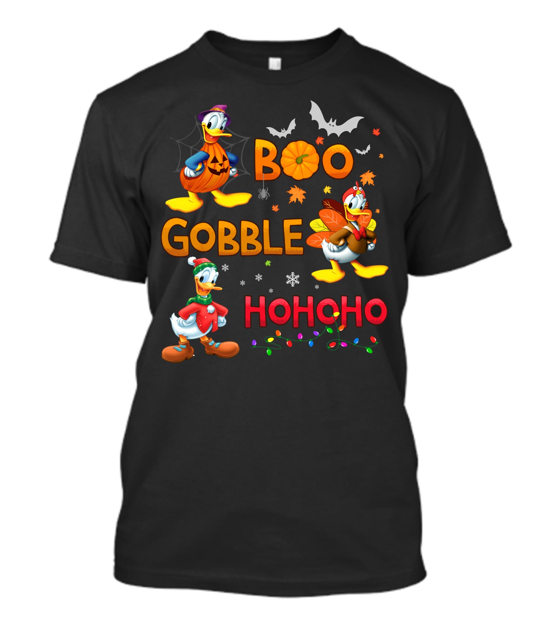 Boo Gobble Hohoho Donald Duck Halloween Thanksgiving Christmas T-Shirt