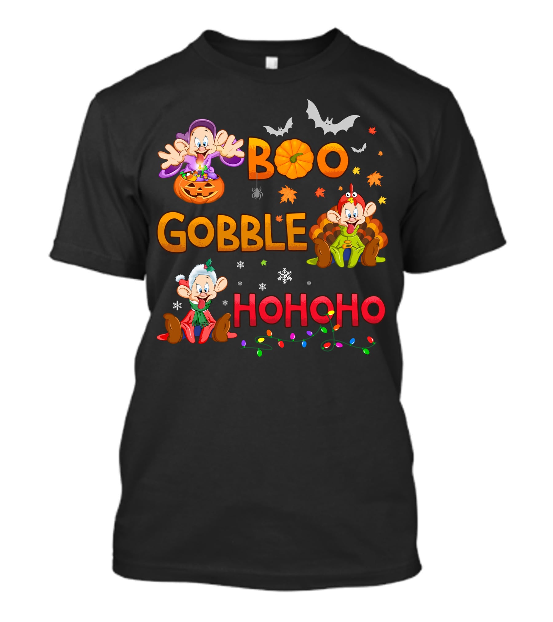 Boo Gobble Hohoho Dopey Halloween Thanksgiving Christmas T-Shirt