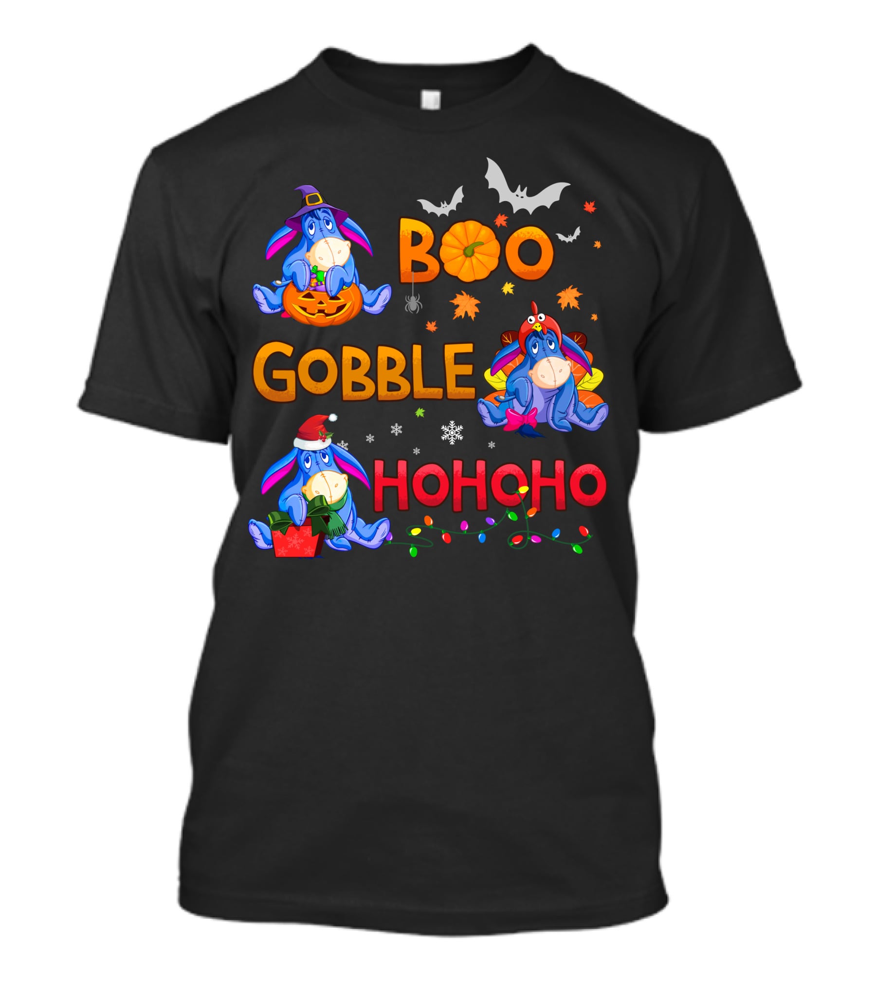 Eeyore Boo Gobble Ho Ho Ho Fall Halloween Thanksgiving Christmas T-Shirt
