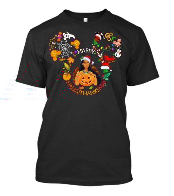 Happy Hallothanksmas Mickey Ear Pumpkin Spiderweb Christmas Elements T-Shirt