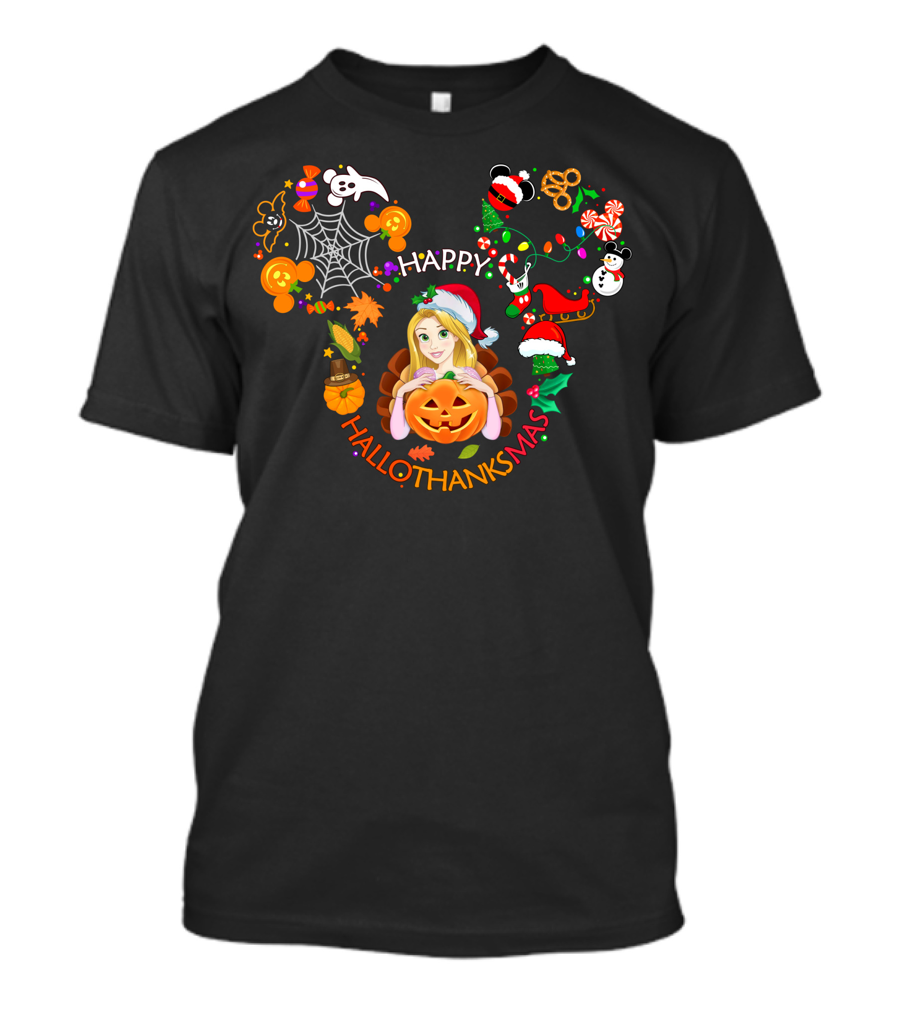 Happy Hallothanksmas Rapunzel Halloween Christmas Thanksgiving T-Shirt