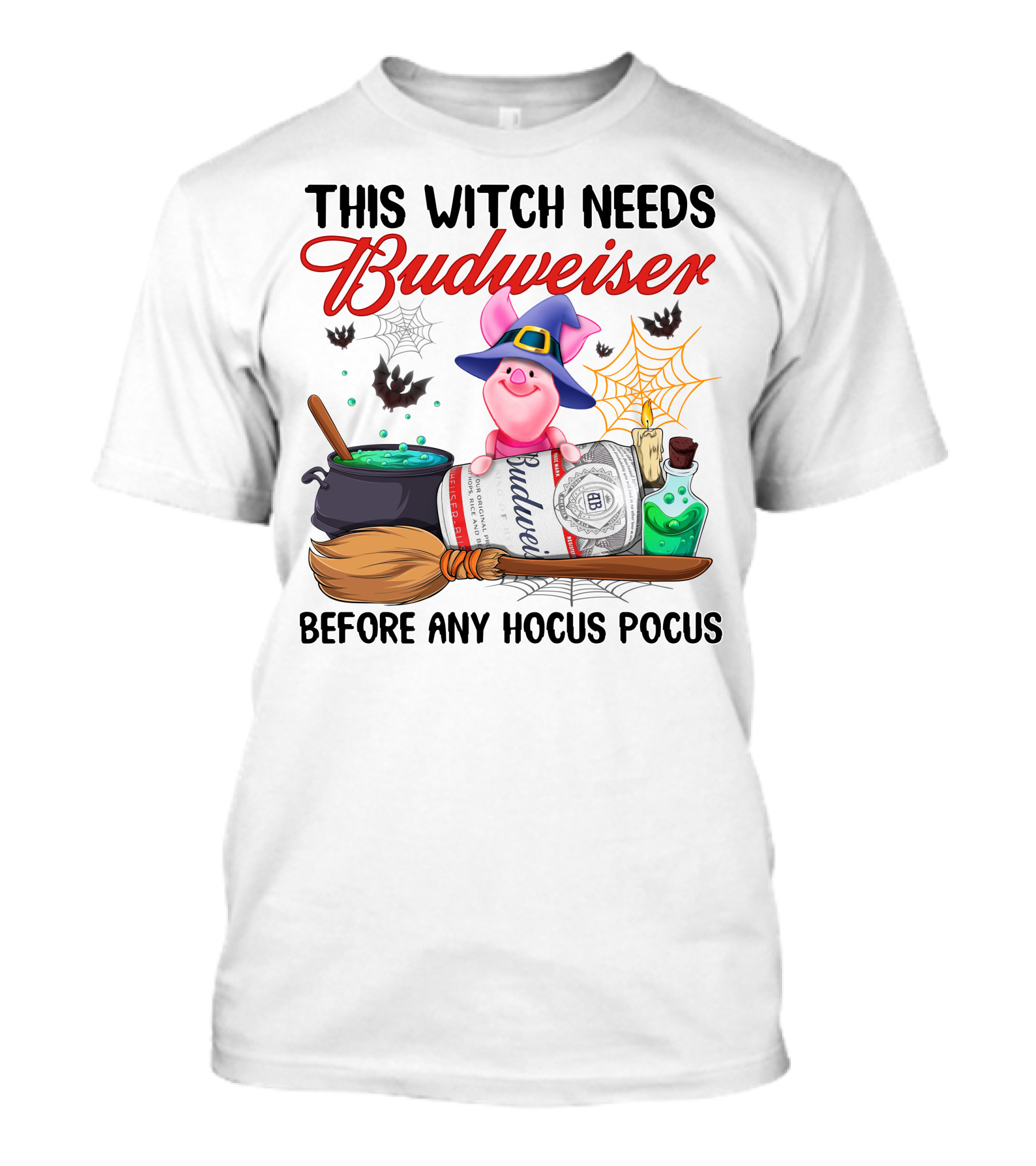 This Witch Needs Budweiser Before Any Hocus Pocus Piglet Magic T-Shirt