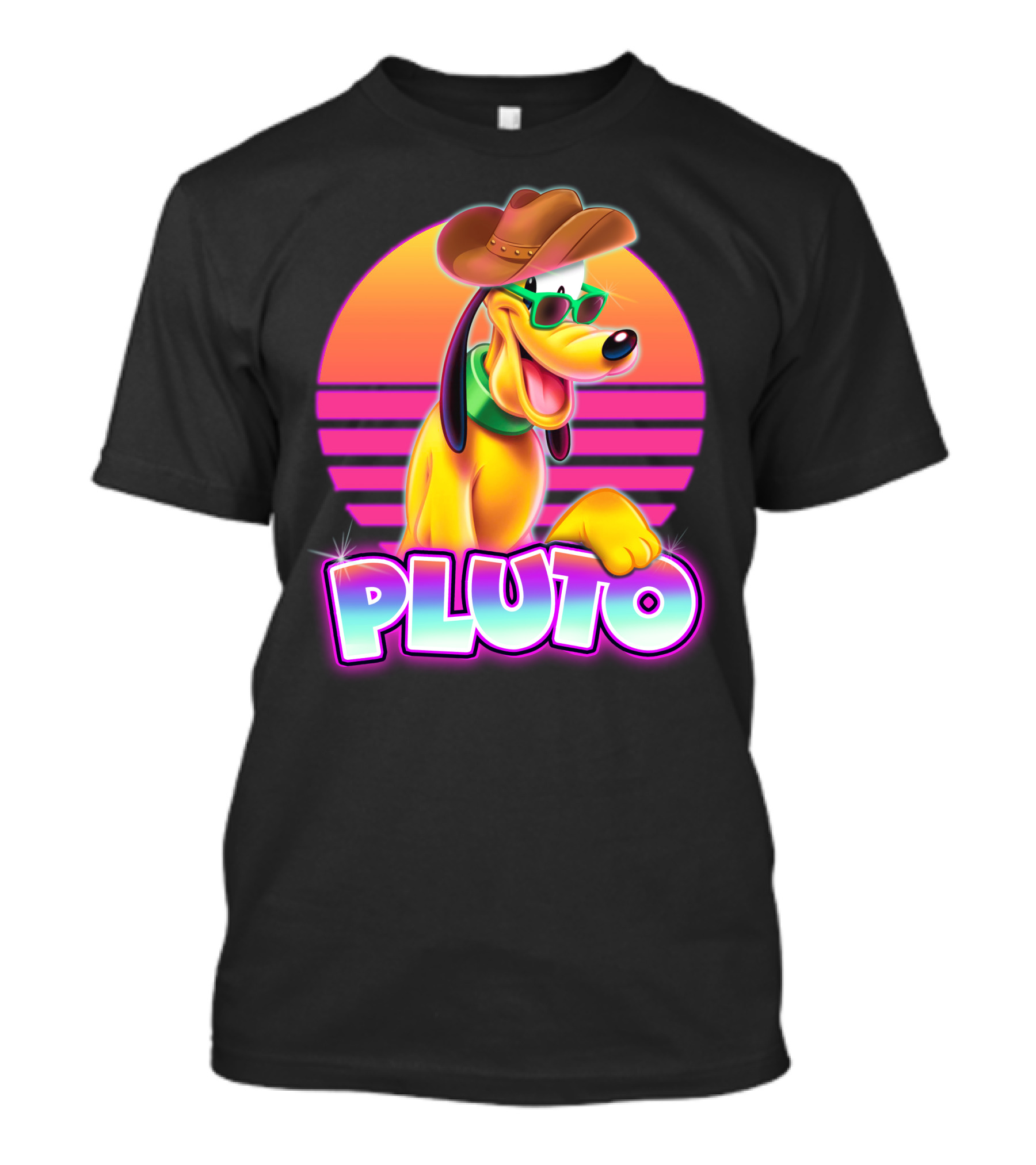 Pluto Sunglasses Cowboy Hat Retro Sunset Vibes T-Shirt