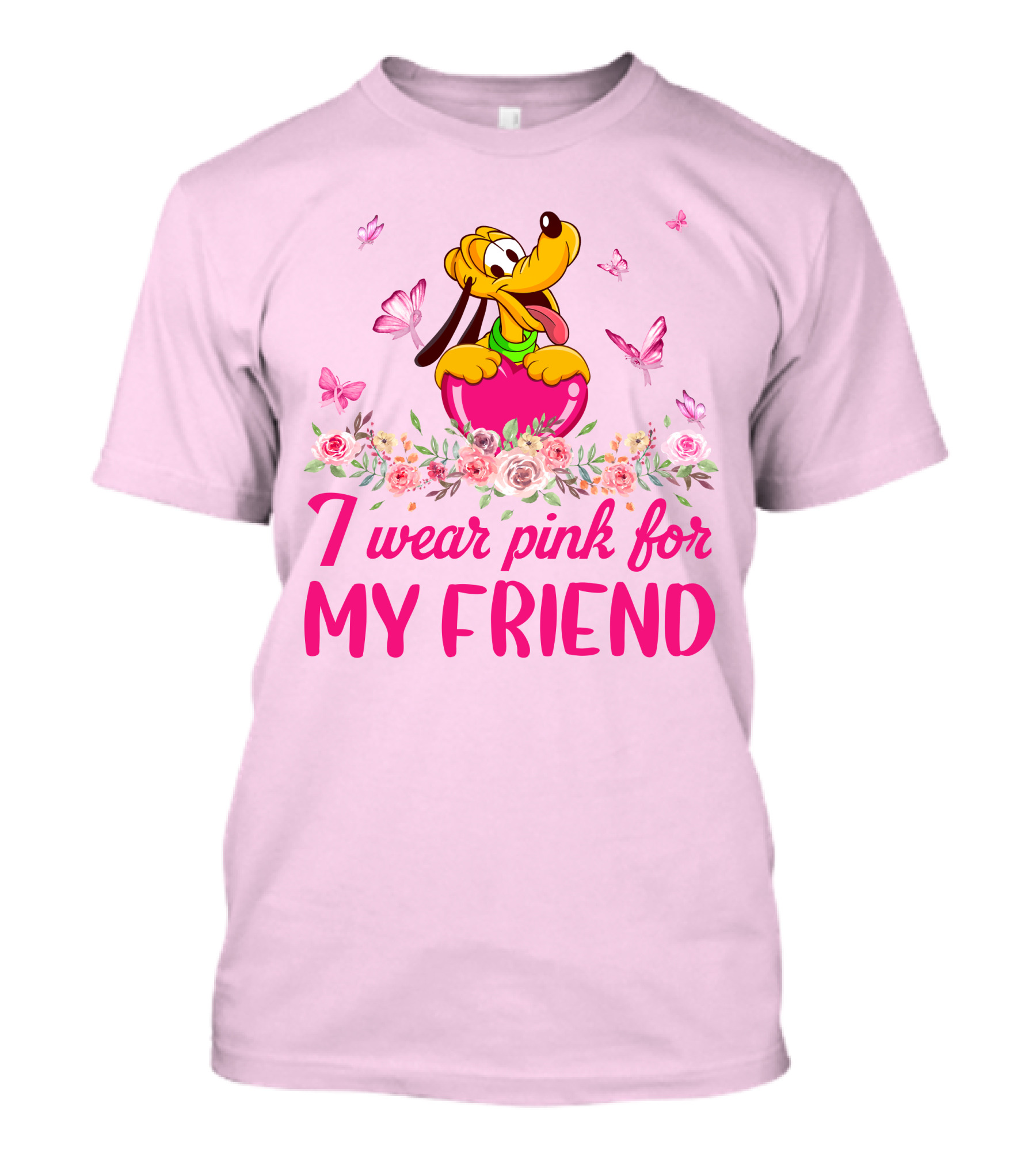 I Wear Pink For My Friend Pluto Butterfly Flowers T-Shirt