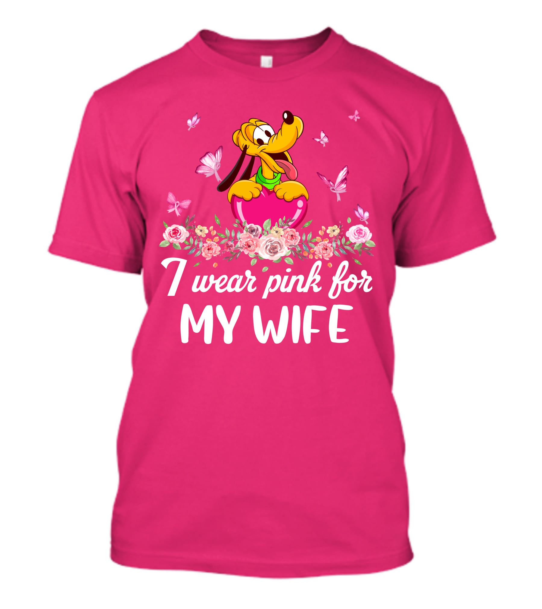 I Wear Pink For My Wife Pluto Butterfly And Floral T-Shirt