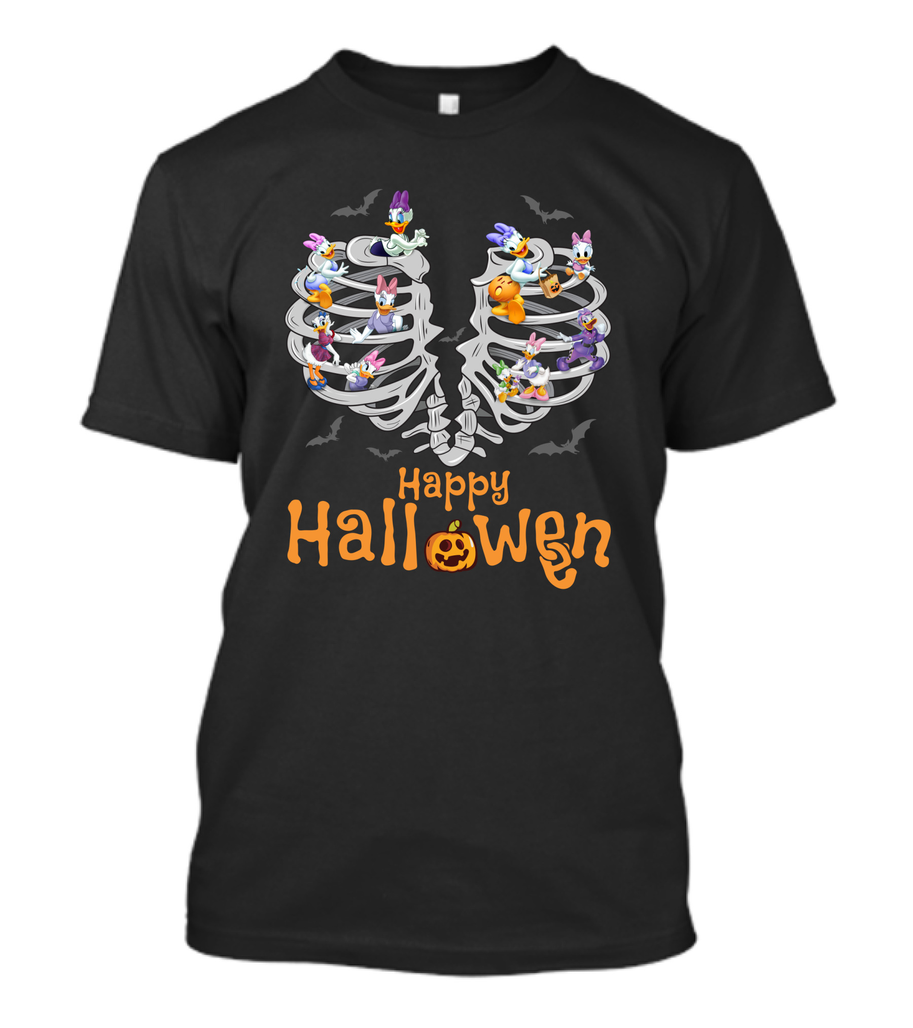 Happy Halloween Daisy Duck Skeleton Ribcage Bats T-Shirt