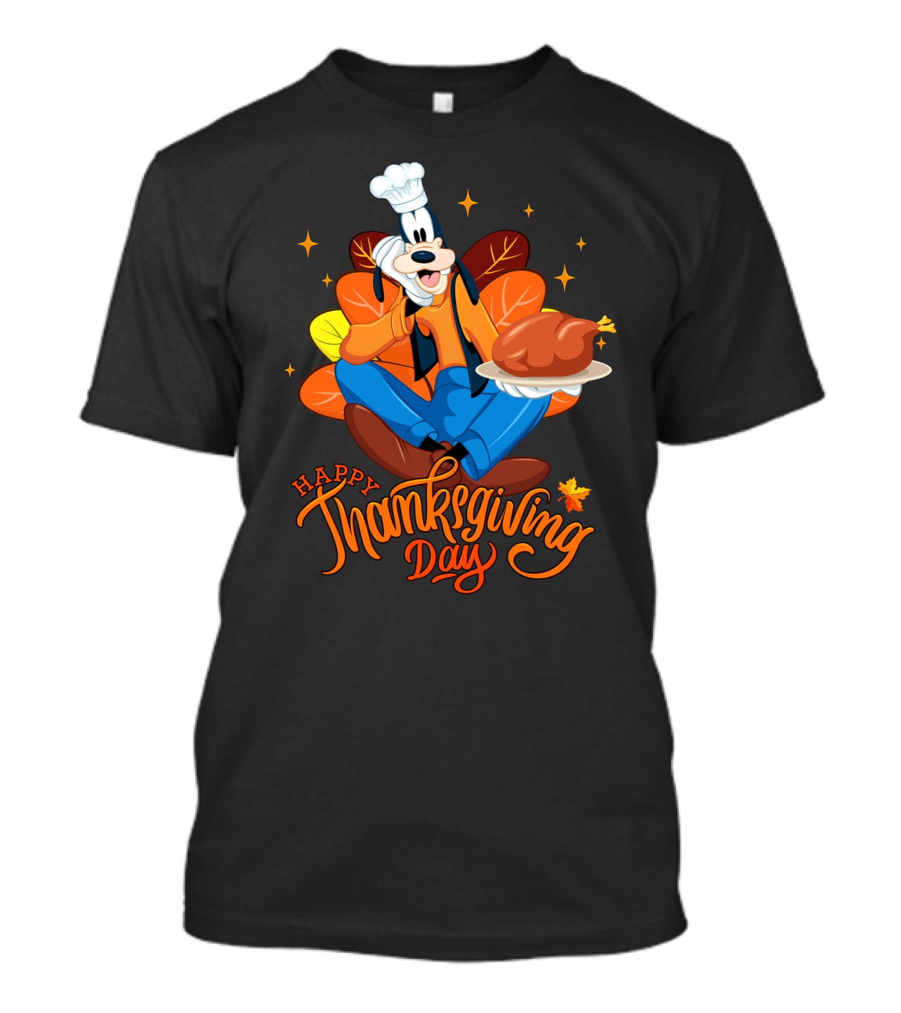Happy Thanksgiving Day Goofy Chef With Turkey And Autumn Leaves T-Shirt