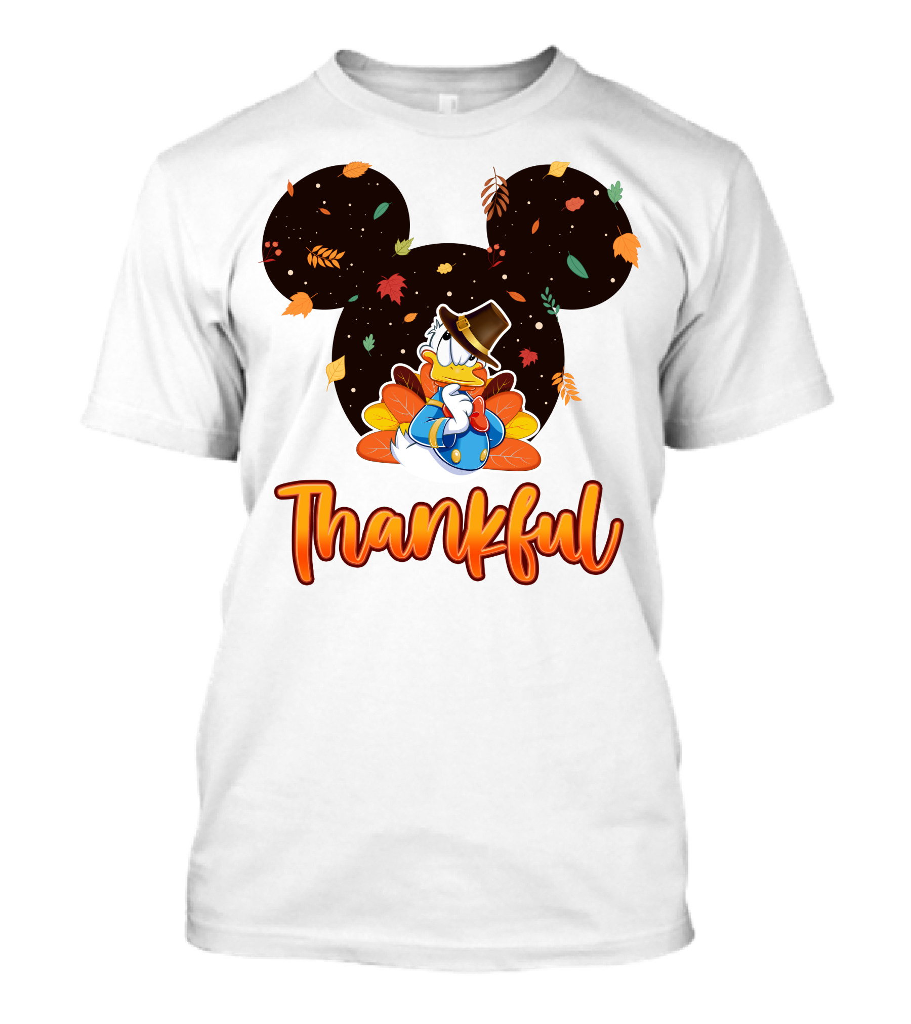 Thankful Donald Duck Mickey Ears Fall Leaves T-Shirt
