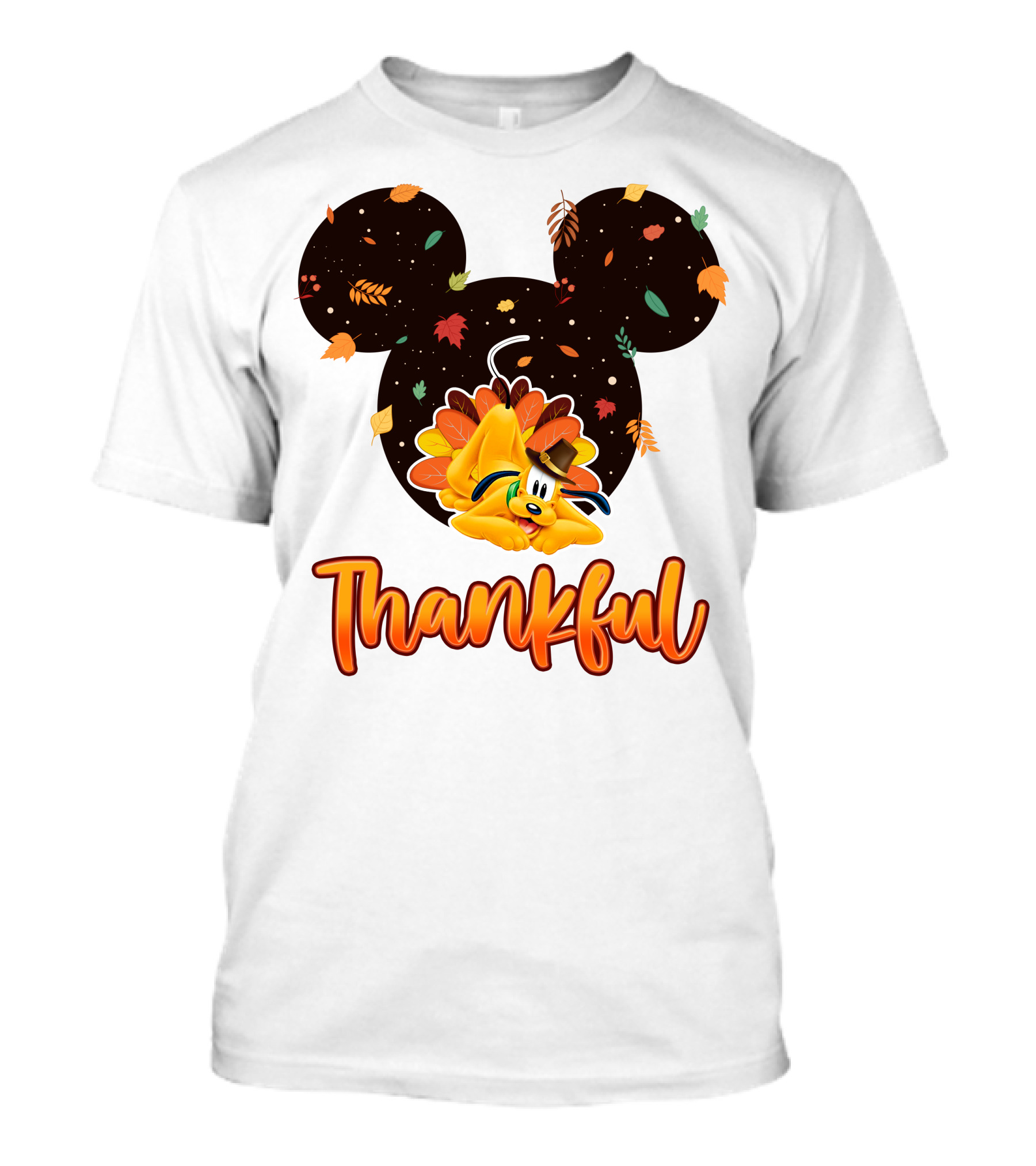 Thankful Pluto In Autumn Leaves Mickey Ears T-Shirt