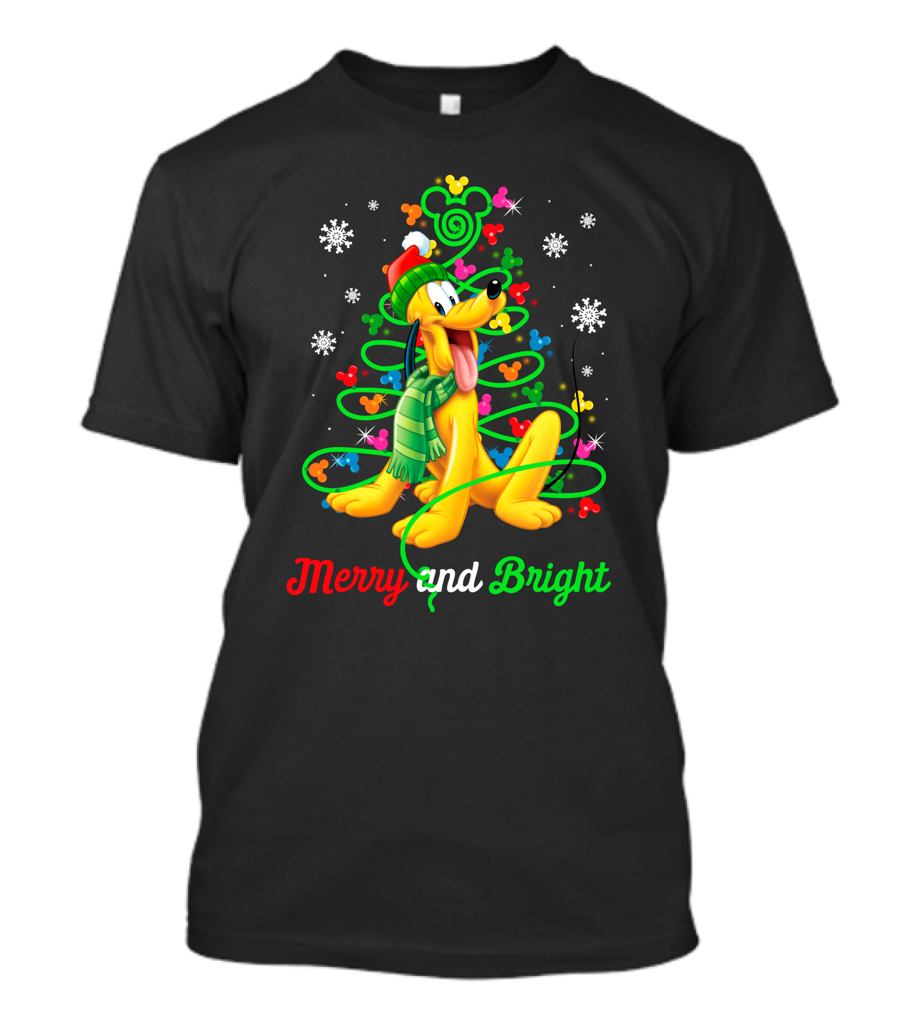 Pluto Merry And Bright Holiday Lights Mickey Snowflakes T-Shirt