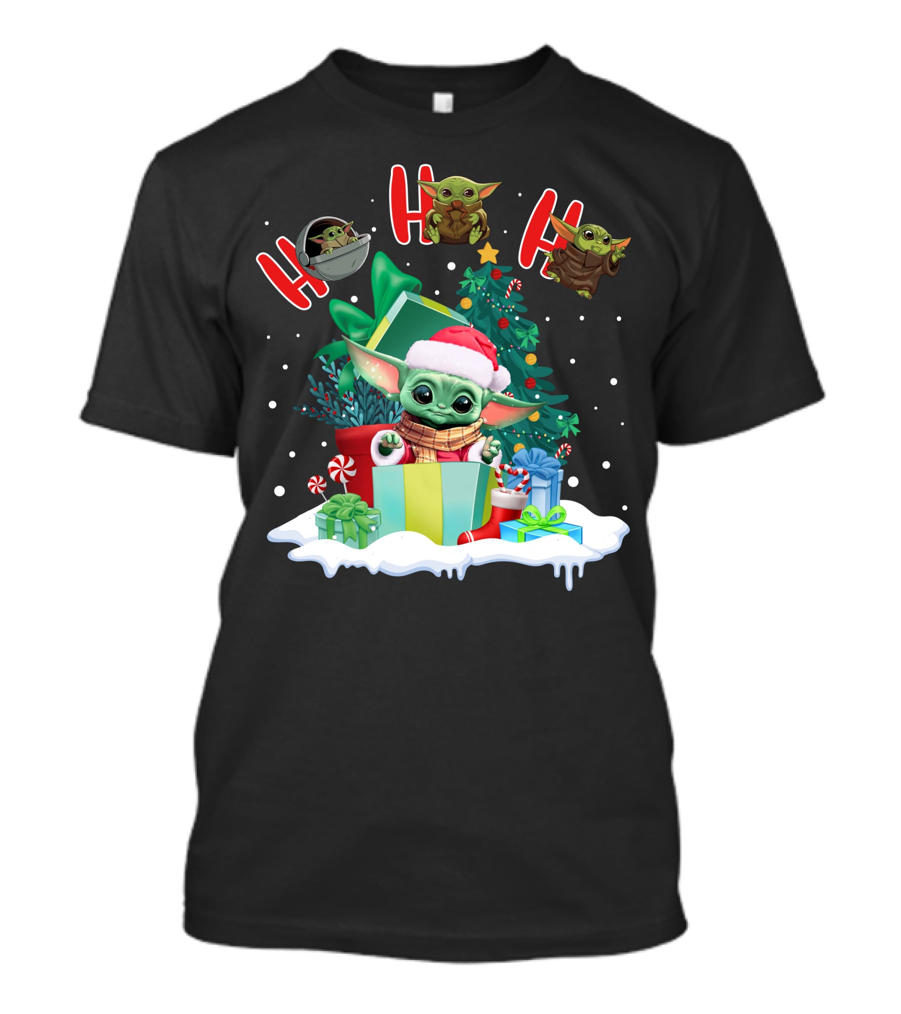 Baby Yoda Christmas Santa Hat Ho Ho Ho T-Shirt