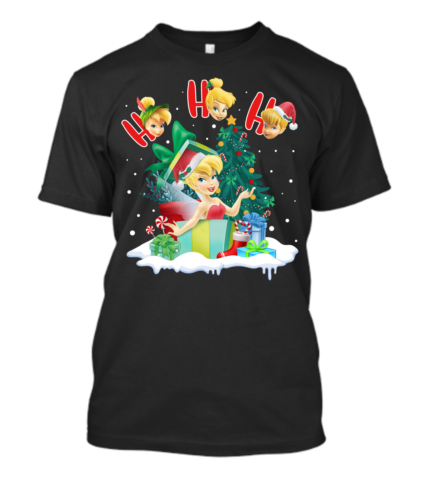 Tinkerbell Christmas Ho Ho Ho Holiday Cheer With Gifts And Tree T-Shirt