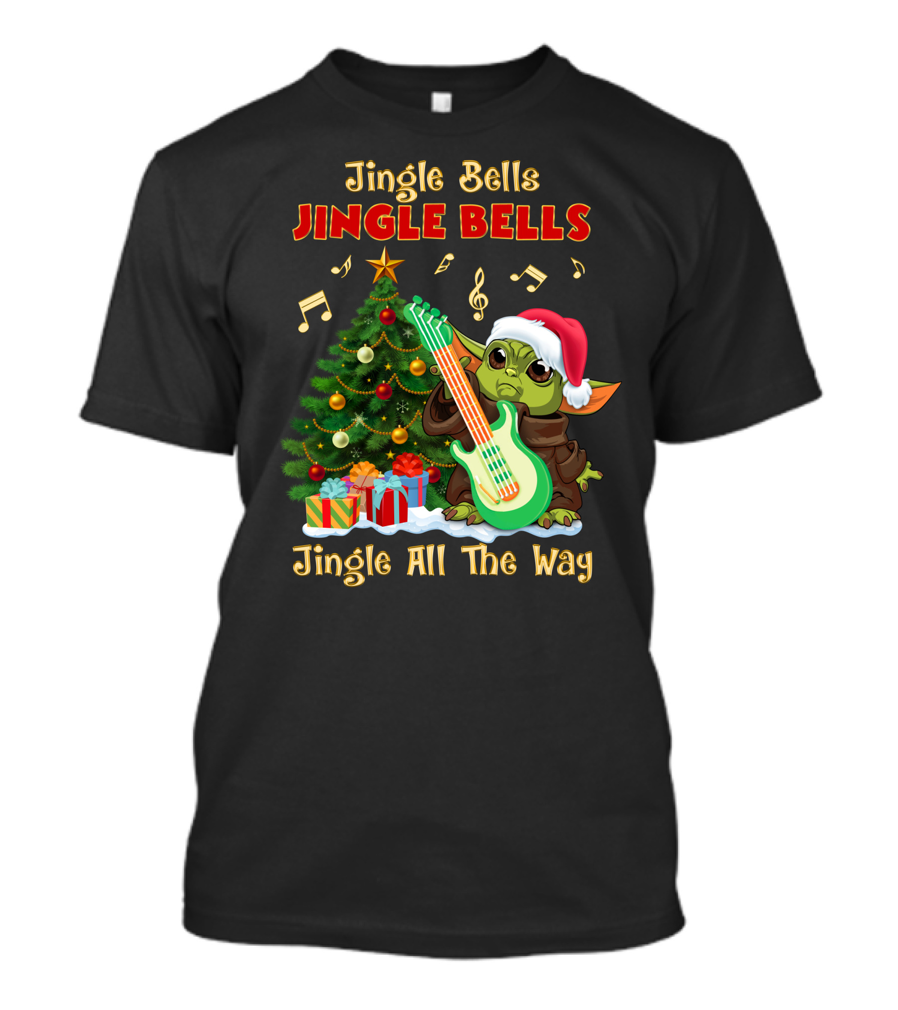 Jingle Bells Yoda Christmas Tree Guitar Jingle All The Way T-Shirt