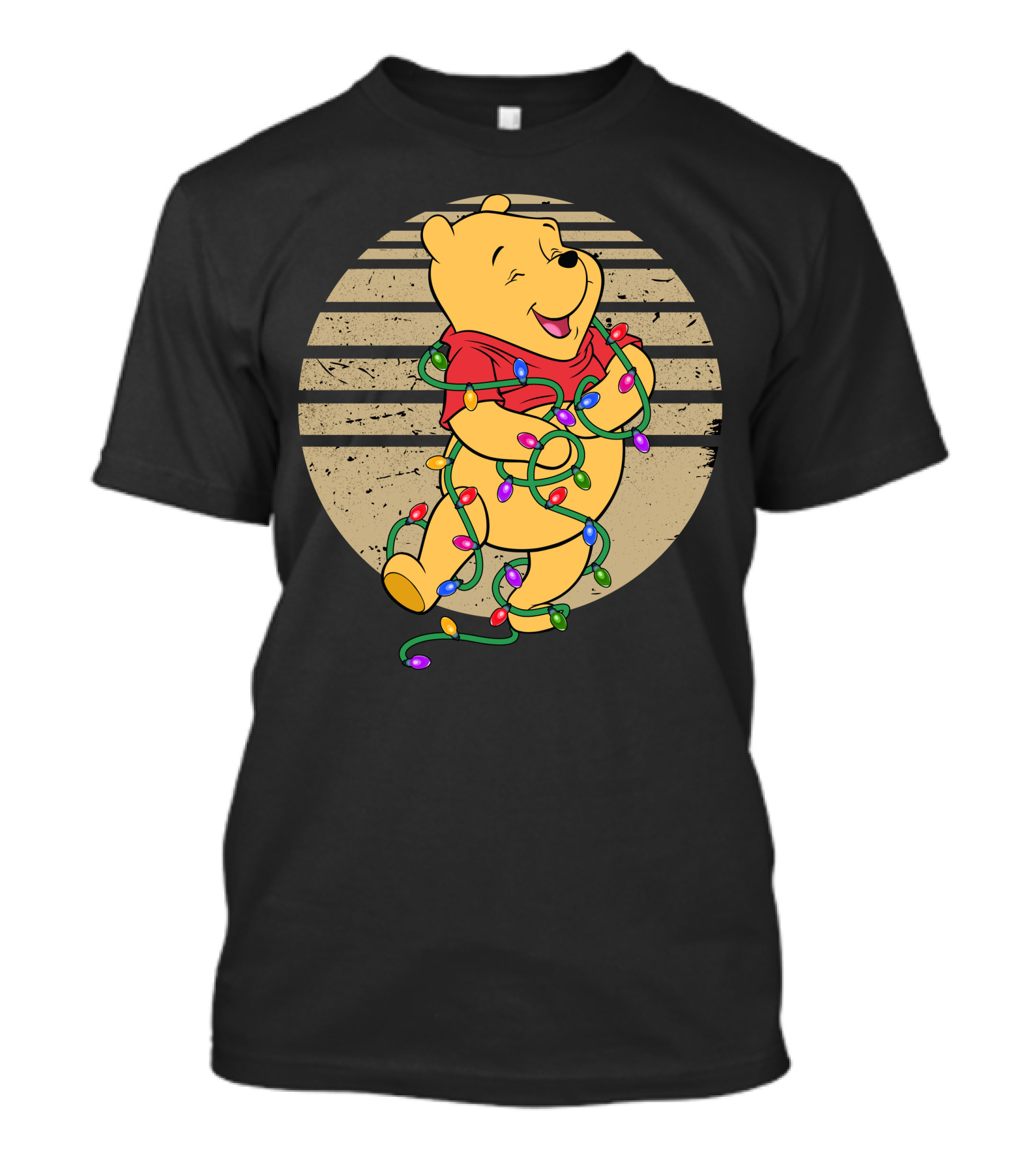 Pooh Wrapped In Christmas Lights And Stripes T-Shirt