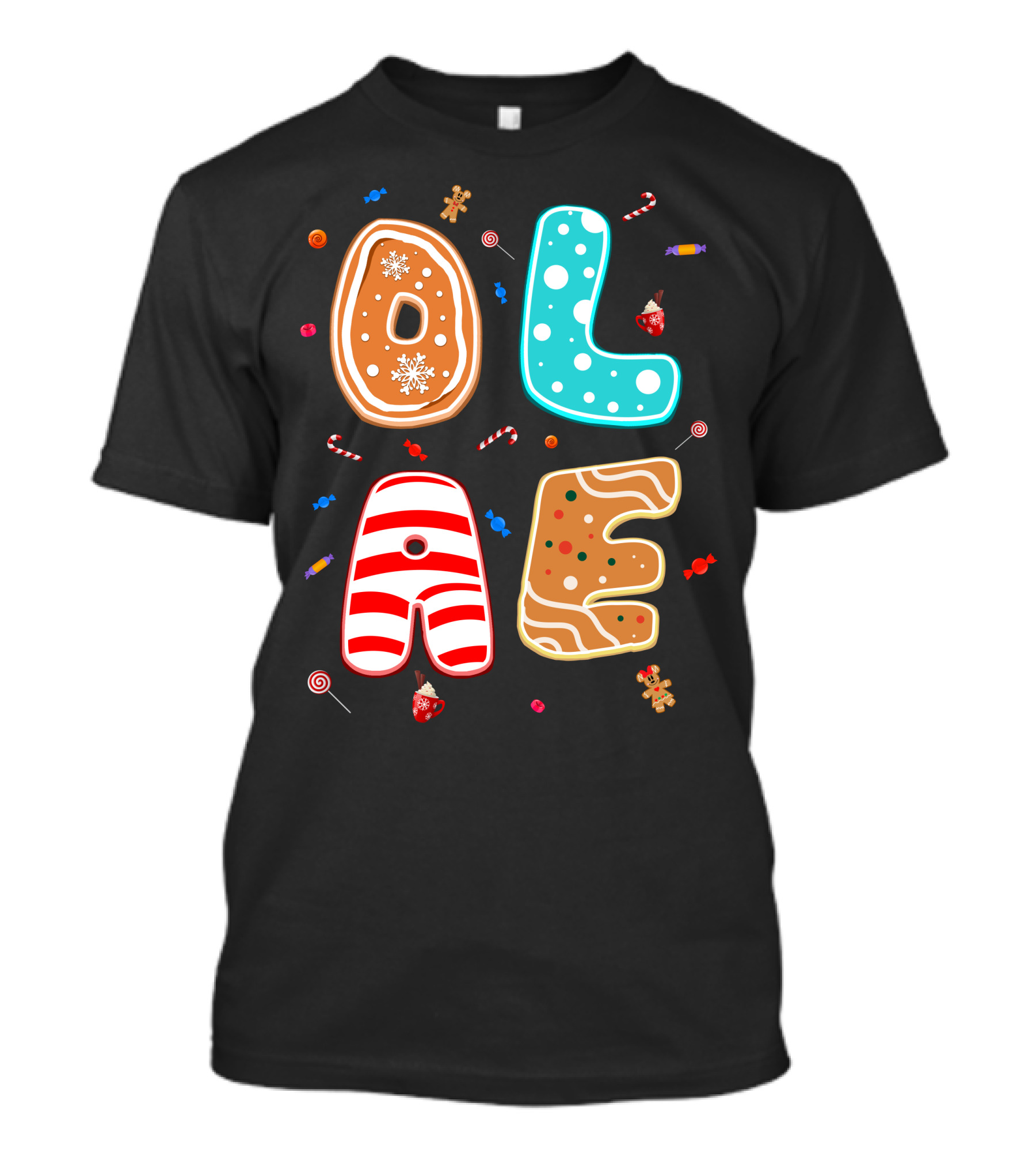 Olaf Gingerbread Candy Christmas Letters T-Shirt