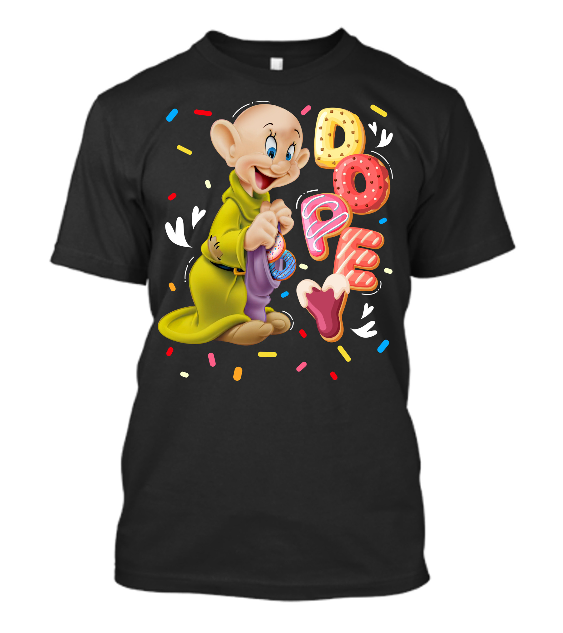 Dopey Disney Character With Colorful Donut Sprinkle Letters T-Shirt