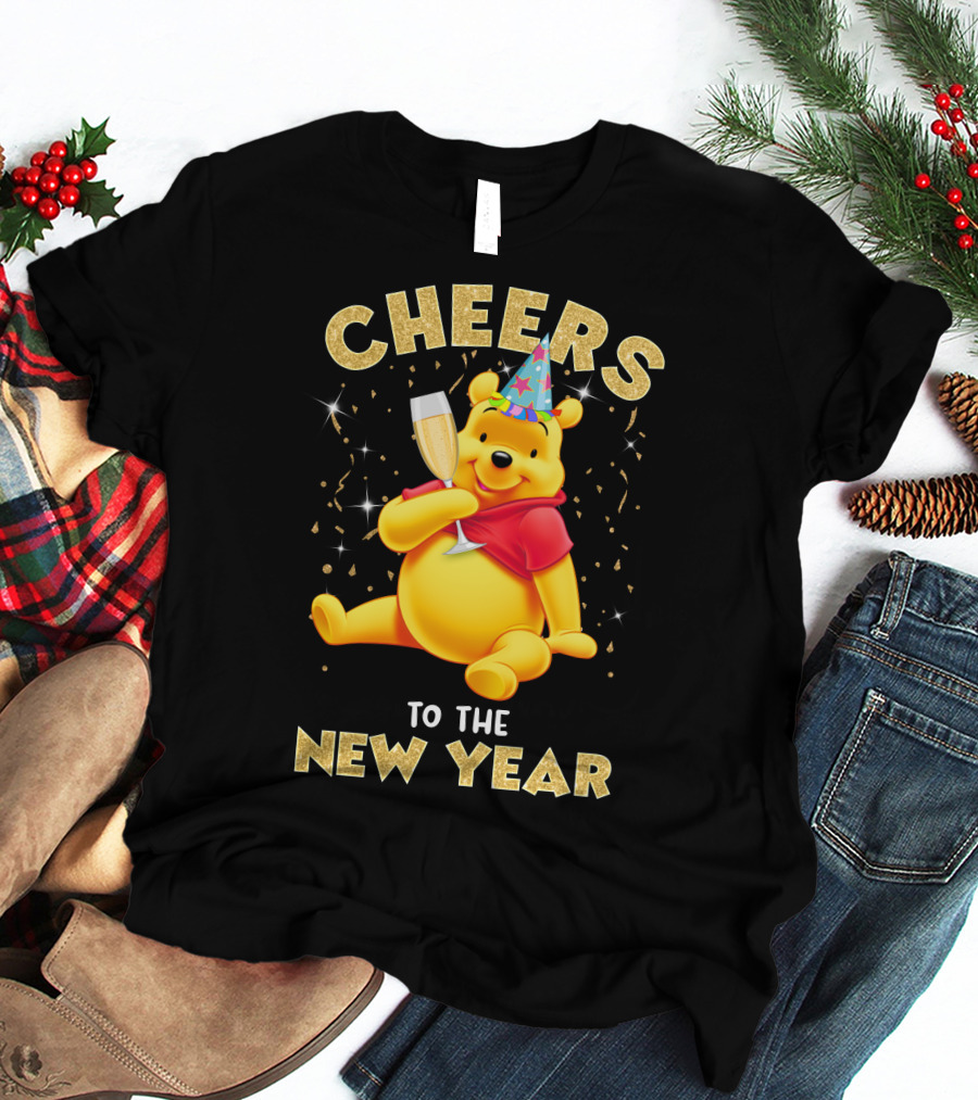 Cheers To The New Year Pooh Party Hat Champagne Celebration T-Shirt