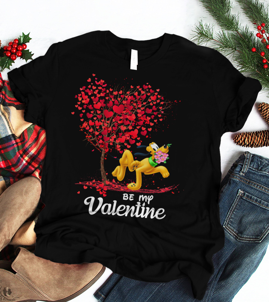 Pluto Be My Valentine Heart Tree Flowers T-Shirt