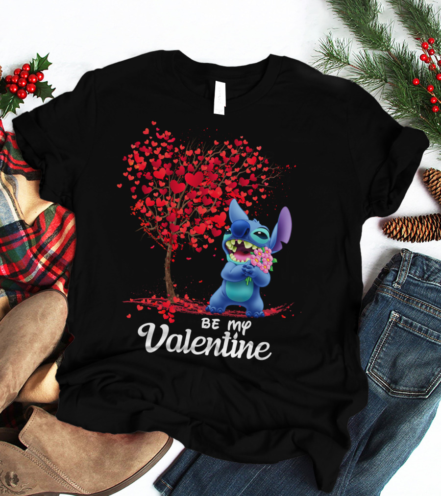 Lilo And Stitch Be My Valentine Heart Tree T-Shirt