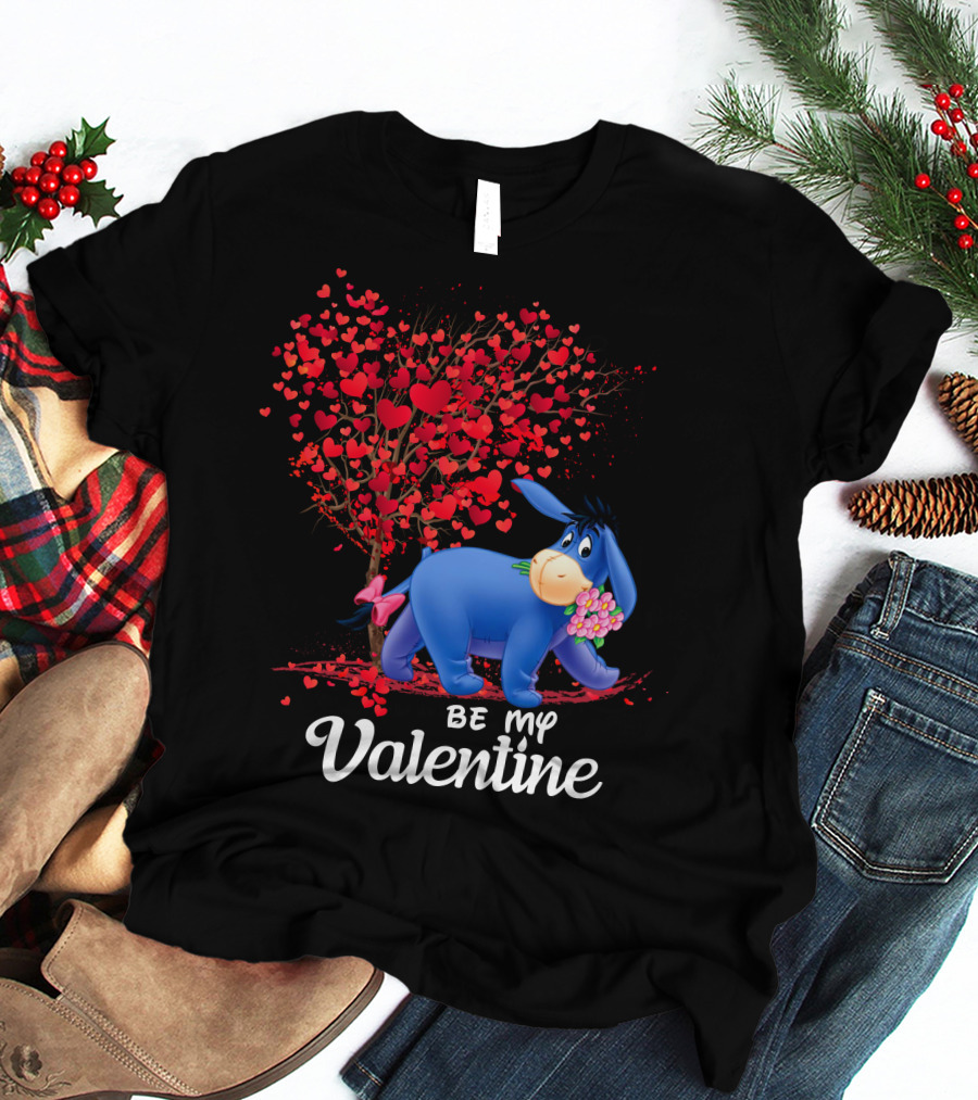 Be My Valentine Eeyore Heart Tree Flowers T-Shirt
