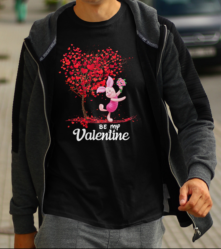 Piglet Be My Valentine Heart Tree And Flowers T-Shirt