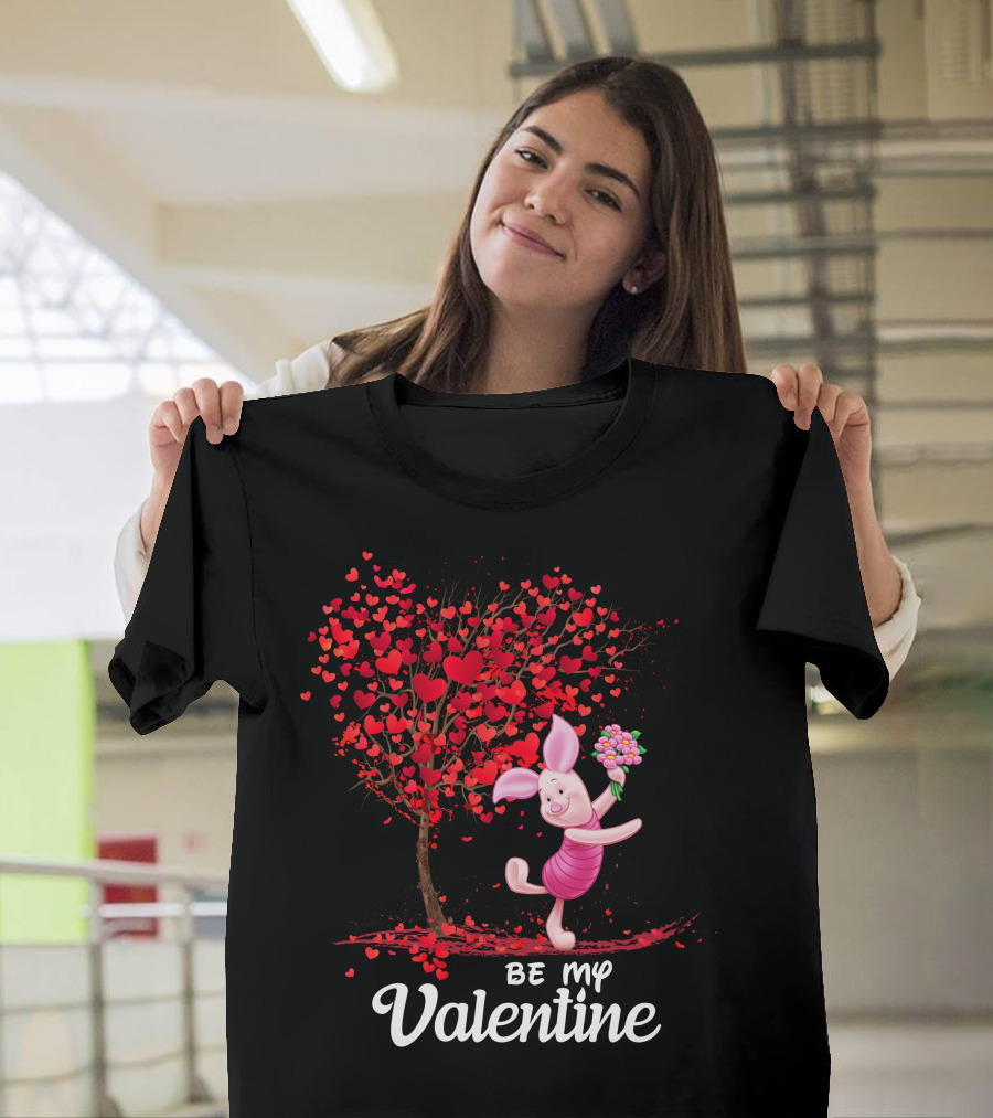Piglet Be My Valentine Heart Tree And Flowers T-Shirt