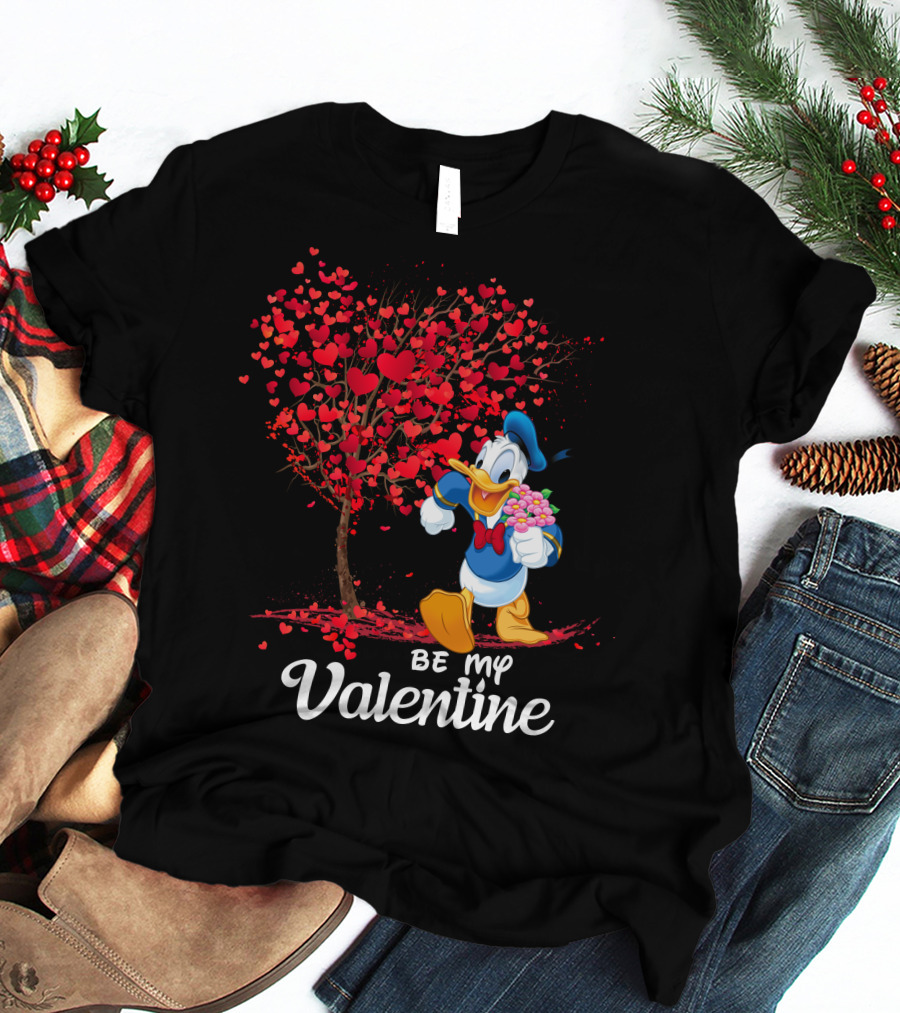 Donald Duck Be My Valentine Hearts And Flowers T-Shirt