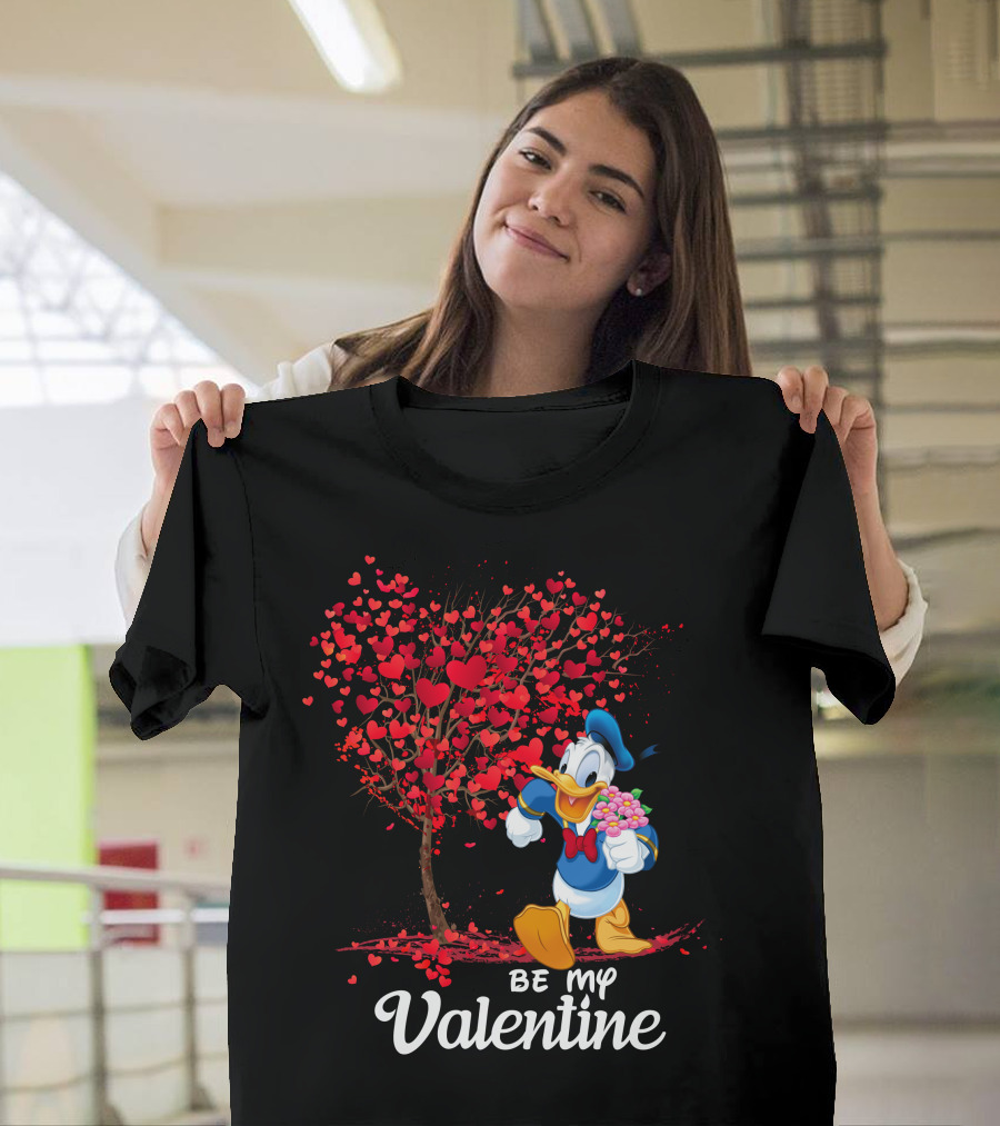Donald Duck Be My Valentine Hearts And Flowers T-Shirt