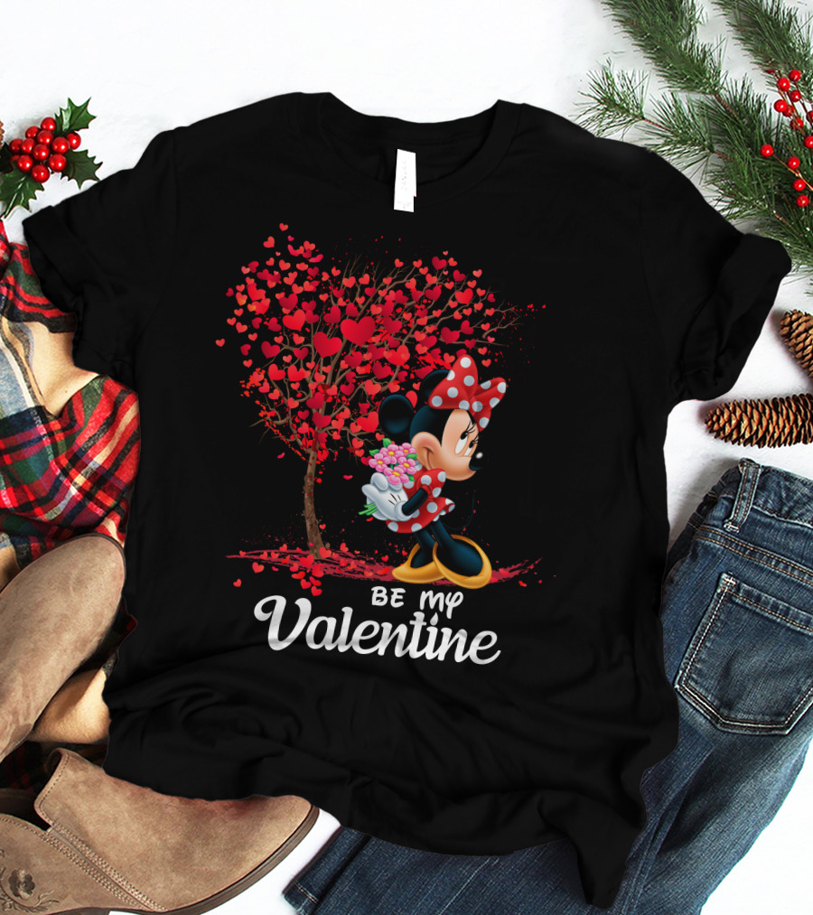Minnie Be My Valentine Heart Tree With Flowers T-Shirt