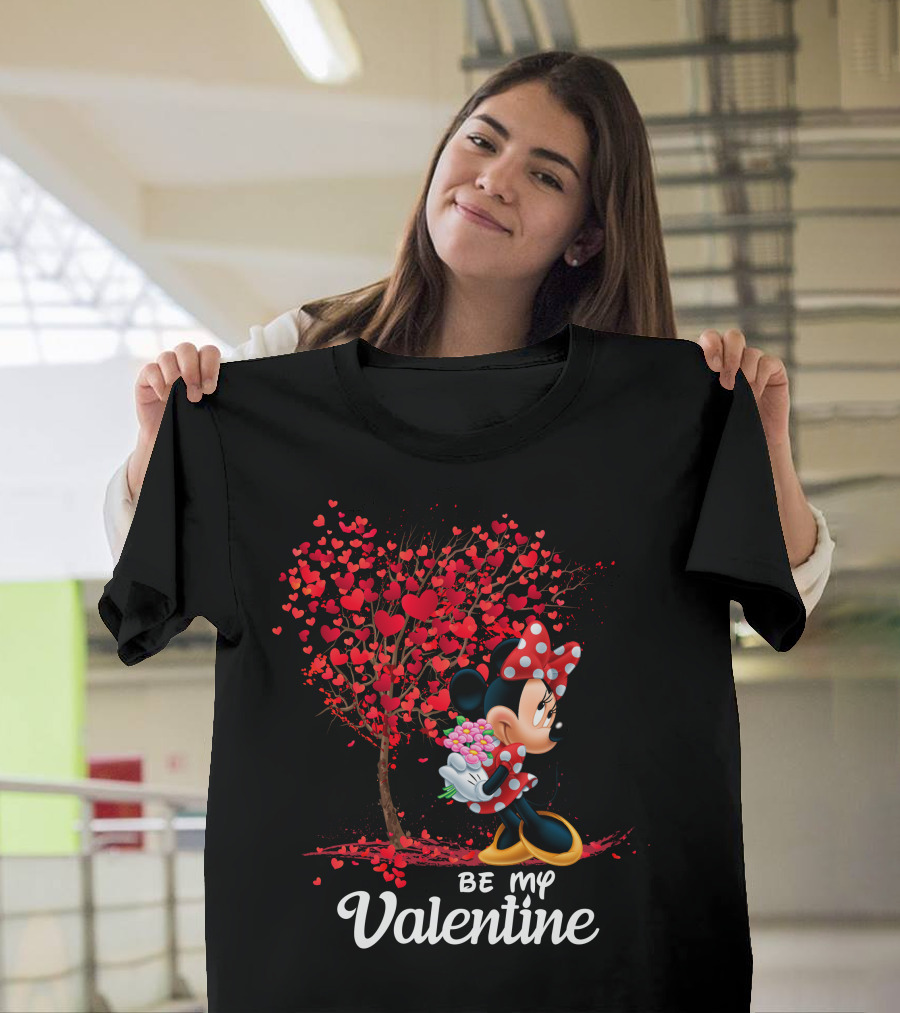 Minnie Be My Valentine Heart Tree With Flowers T-Shirt