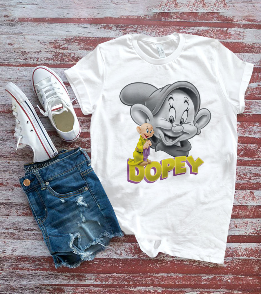 Dopey Disney Character With Cartoon Classic Style T-Shirt