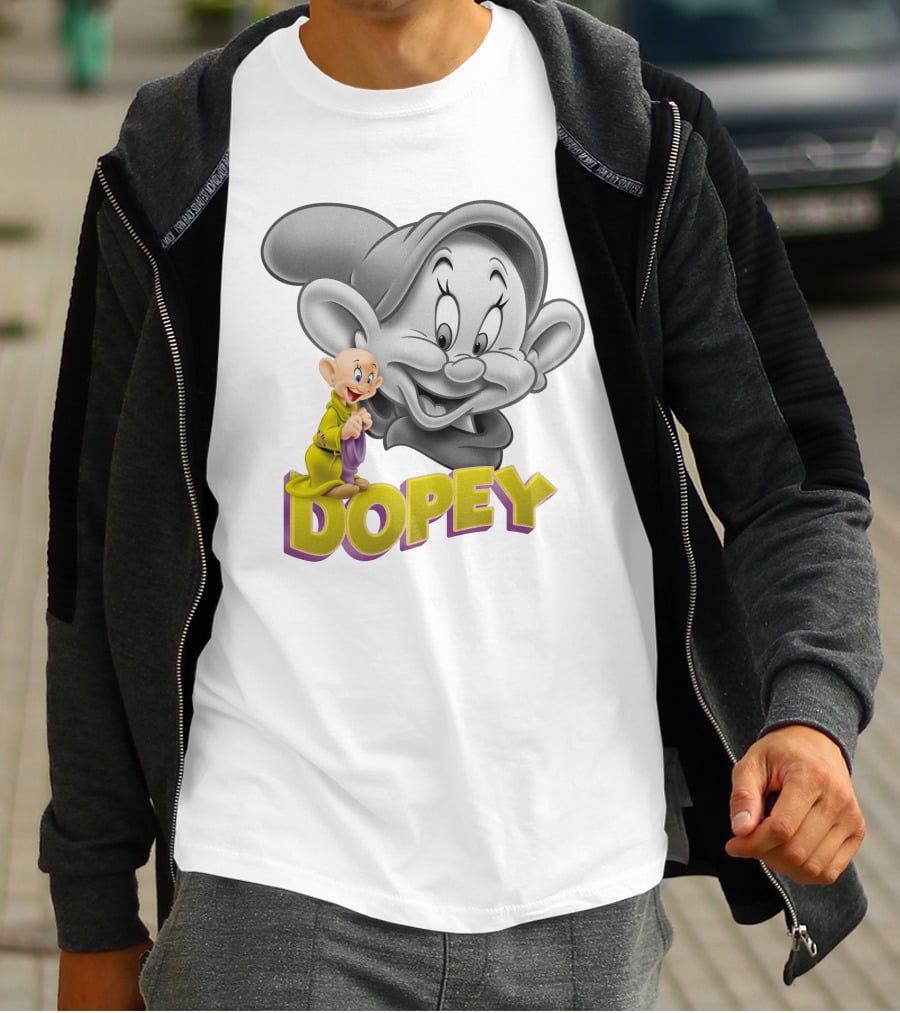 Dopey Disney Character With Cartoon Classic Style T-Shirt